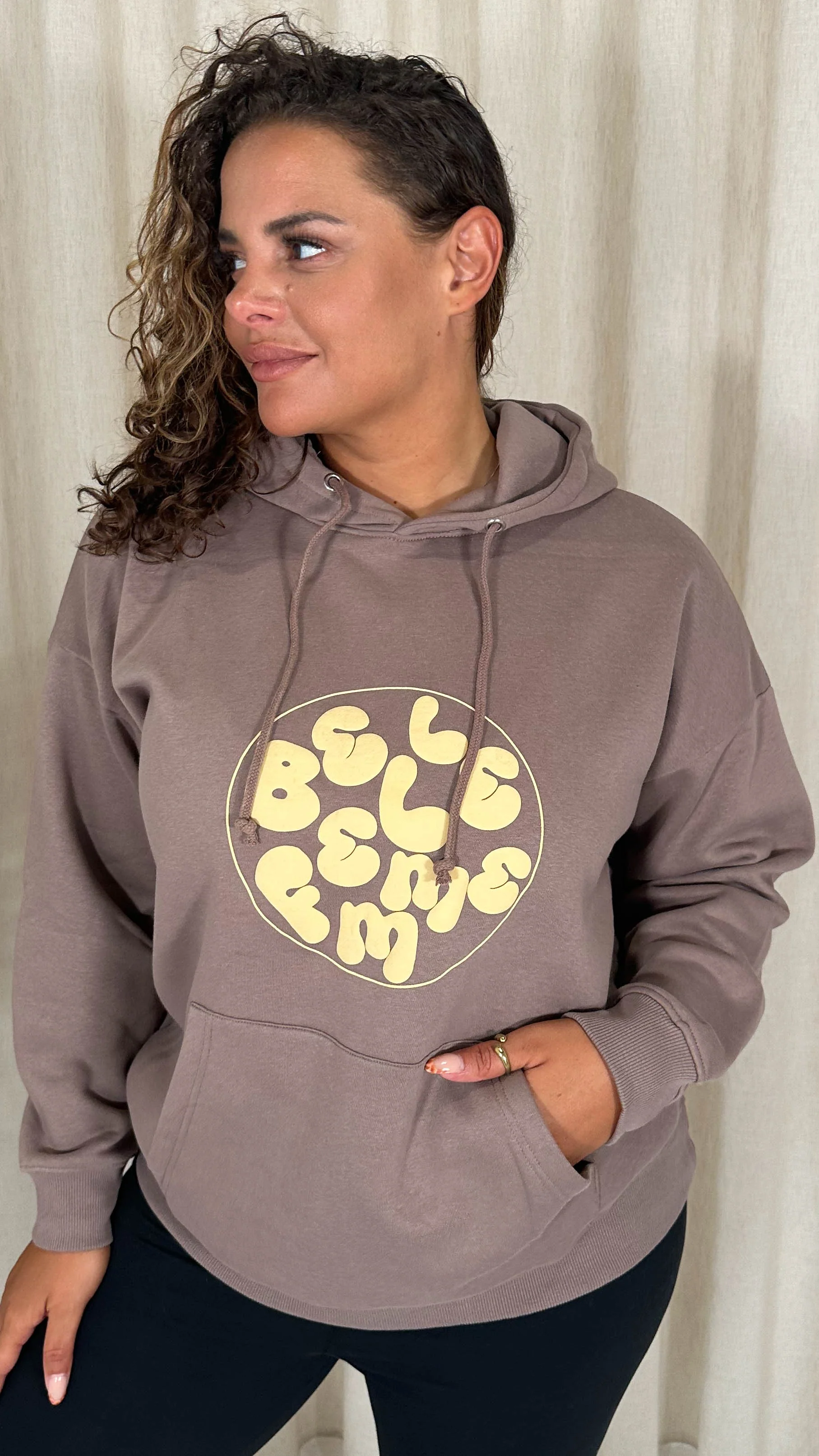 CurveWow Puff Print Hoodie Taupe - Image 6