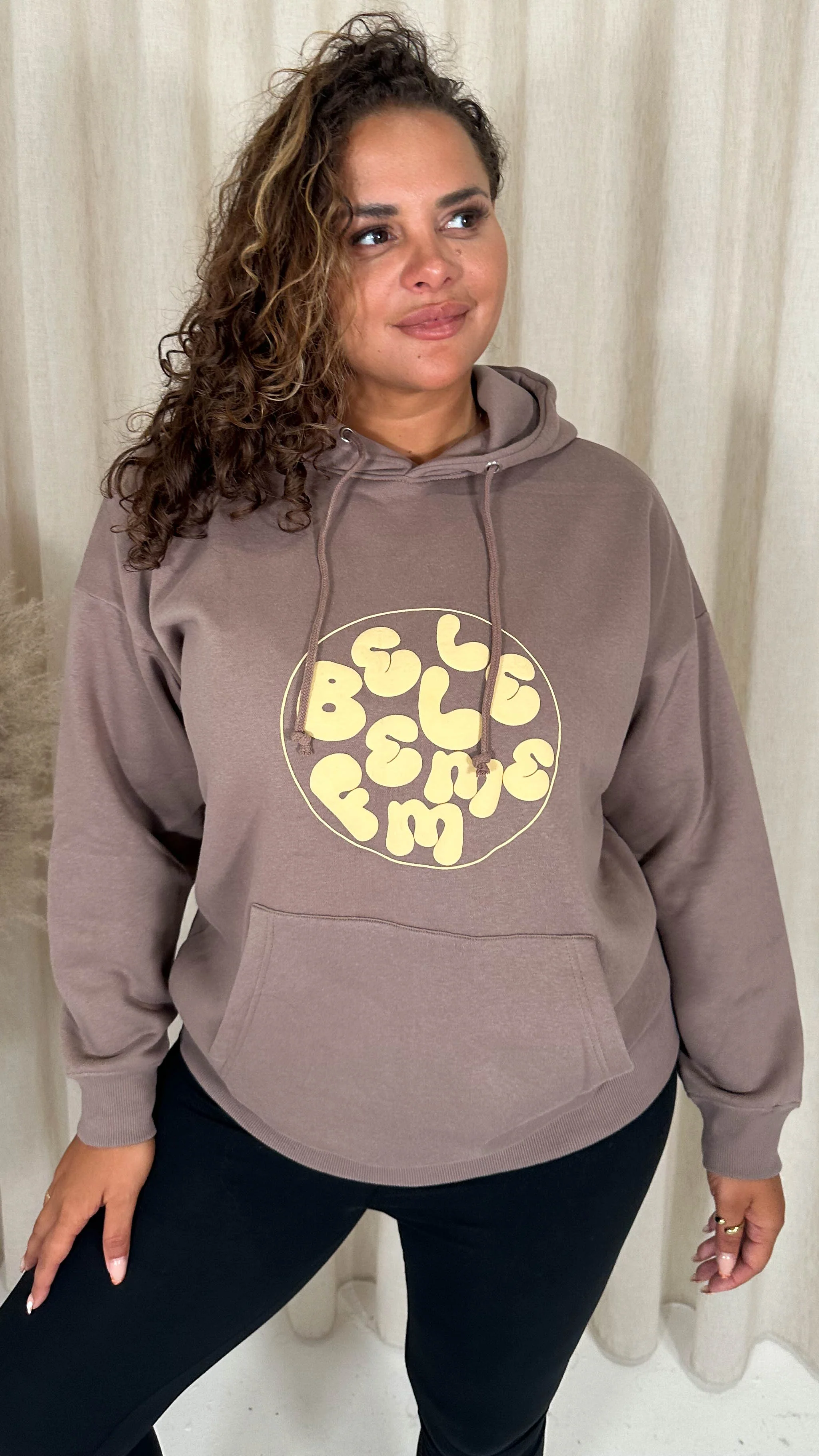 CurveWow Puff Print Hoodie Taupe - Image 7