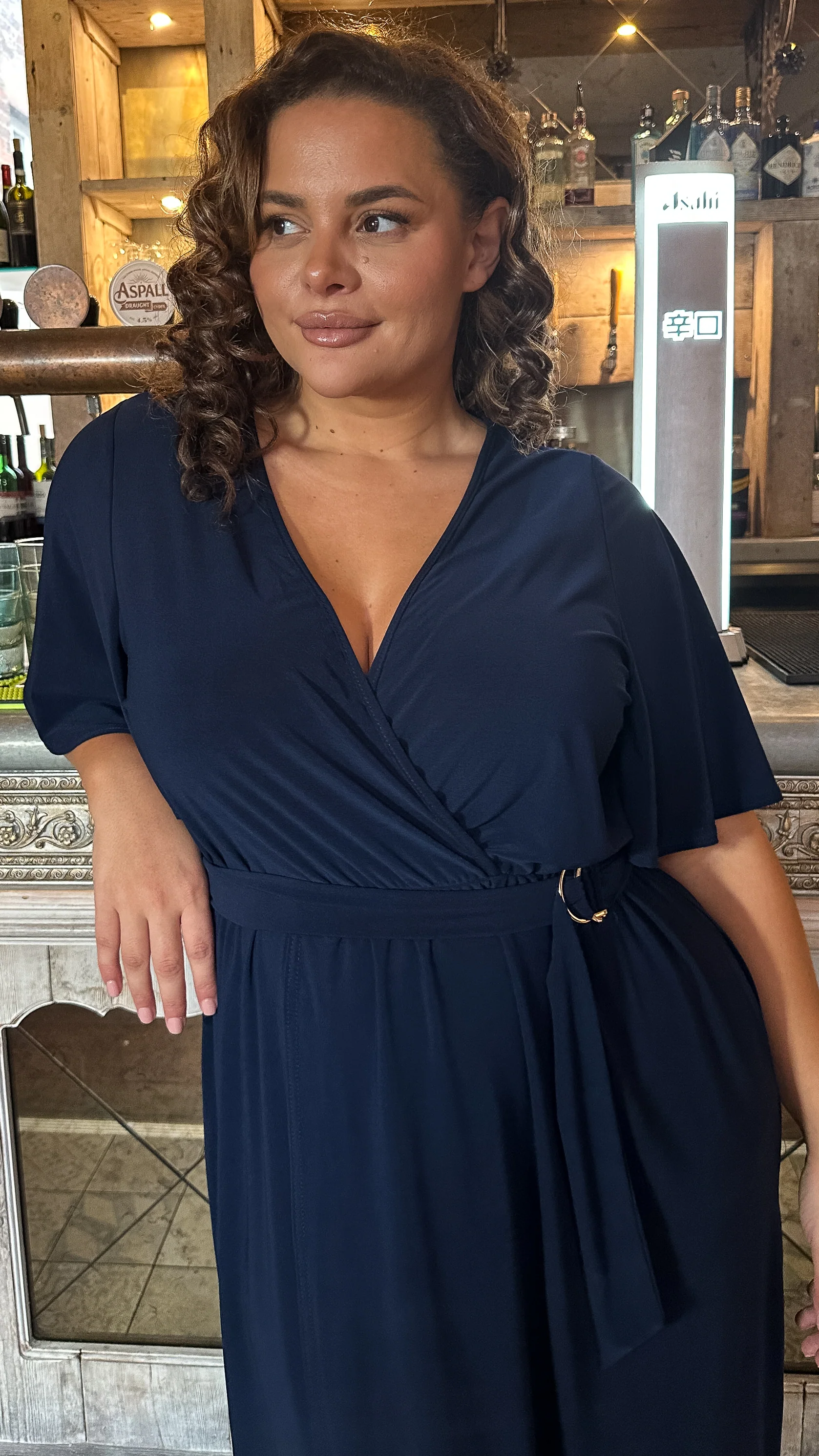 CurveWow D Ring Belted Wrap Dress Navy - Image 2