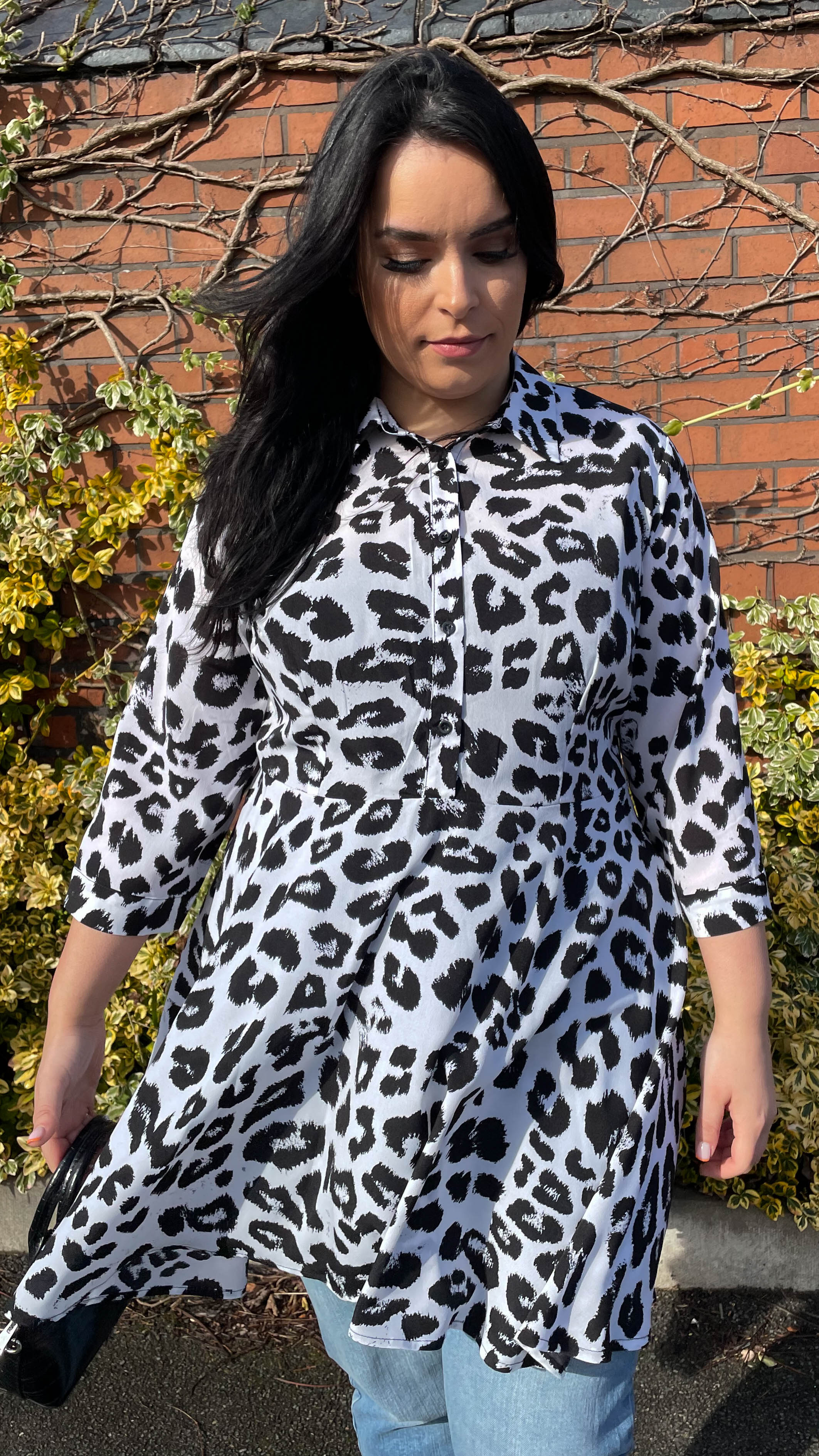 CurveWow Dipped Hem Smock Shirt Leopard - Image 3