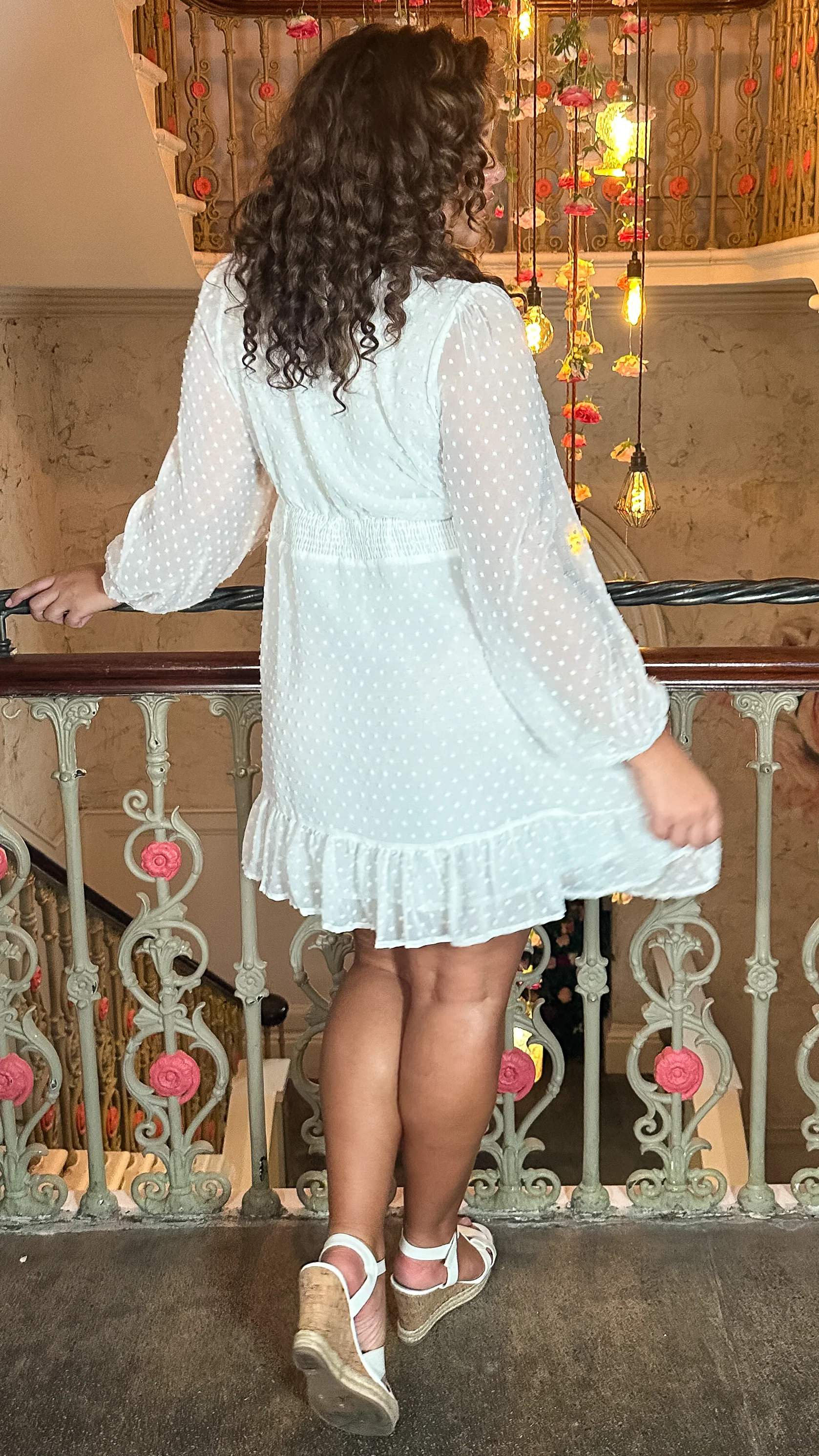 CurveWow Dobby Mesh Tiered Hem Skater Dress White - Image 7
