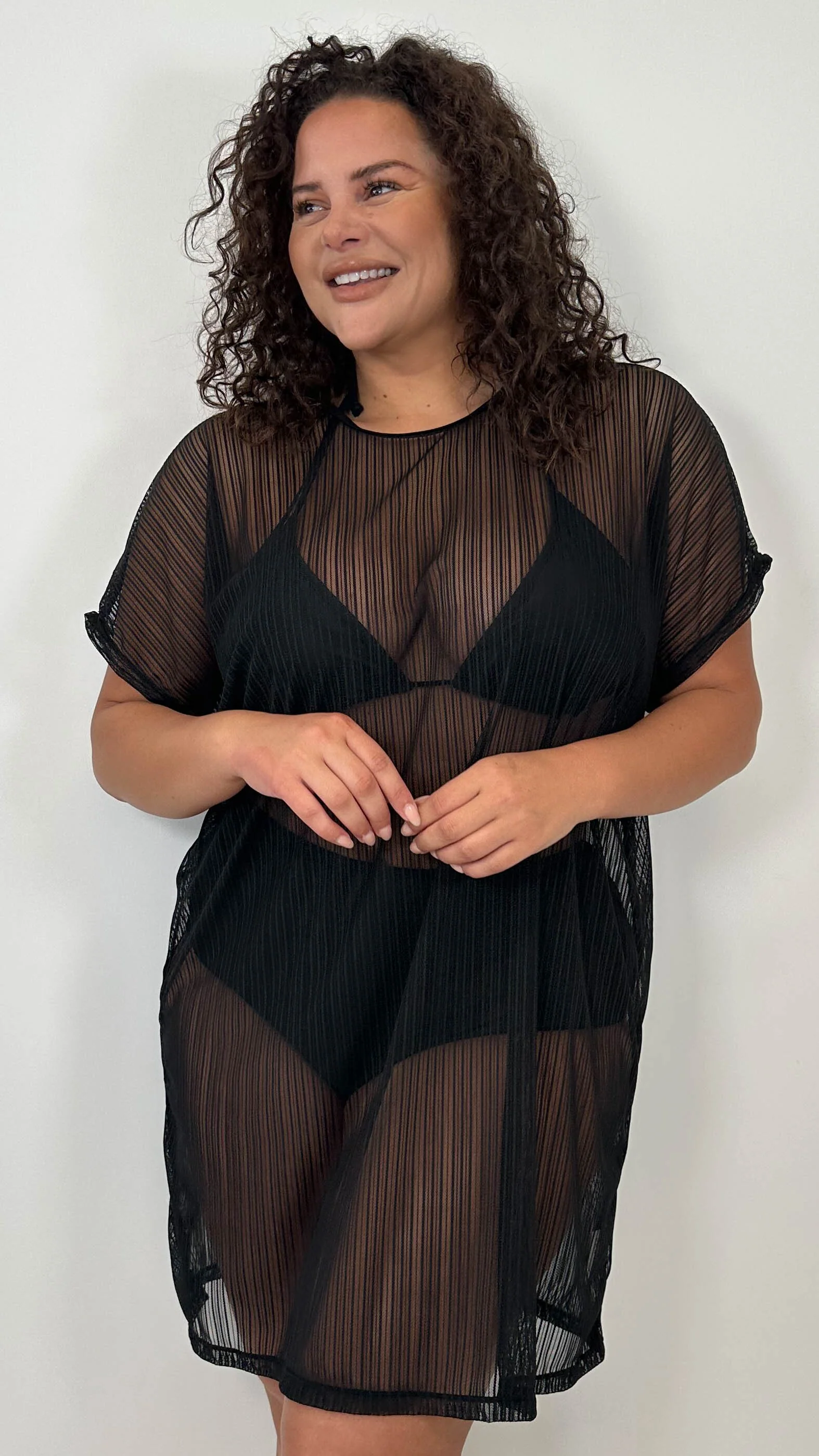 CurveWow Drop Shoulder Beach Dress & Bikini Set Black - Image 4