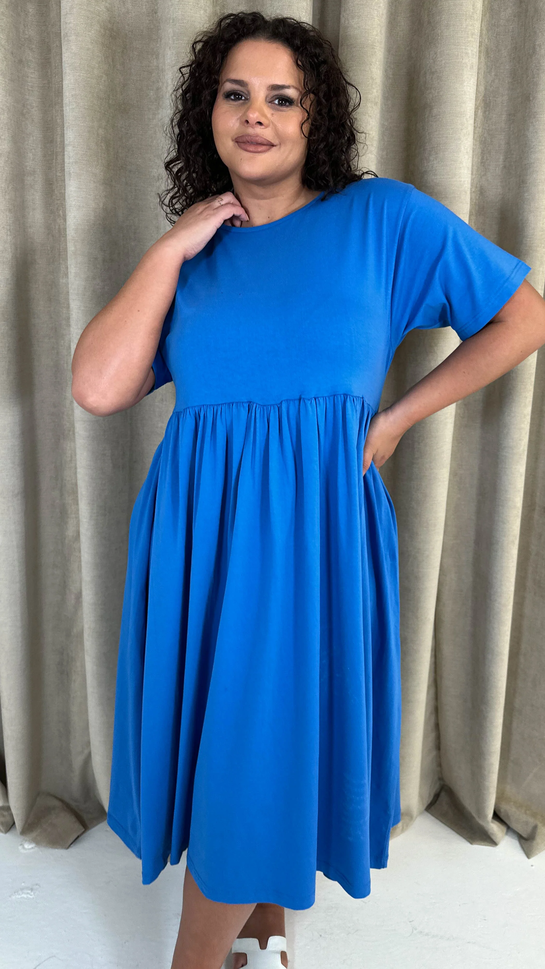 CurveWow Elasticated Waist Midi Dress Blue - Image 2