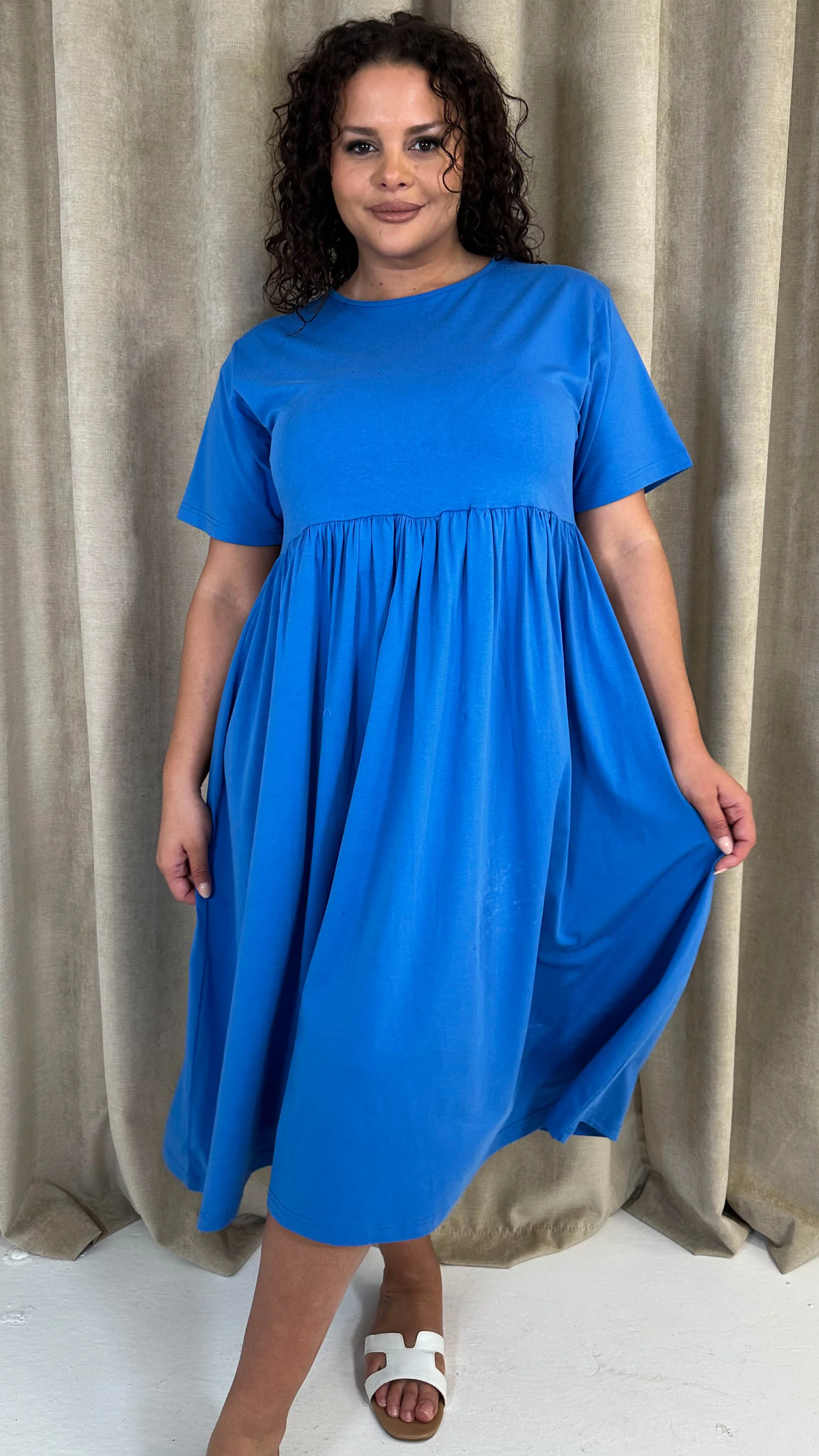 CurveWow Elasticated Waist Midi Dress Blue - Image 8