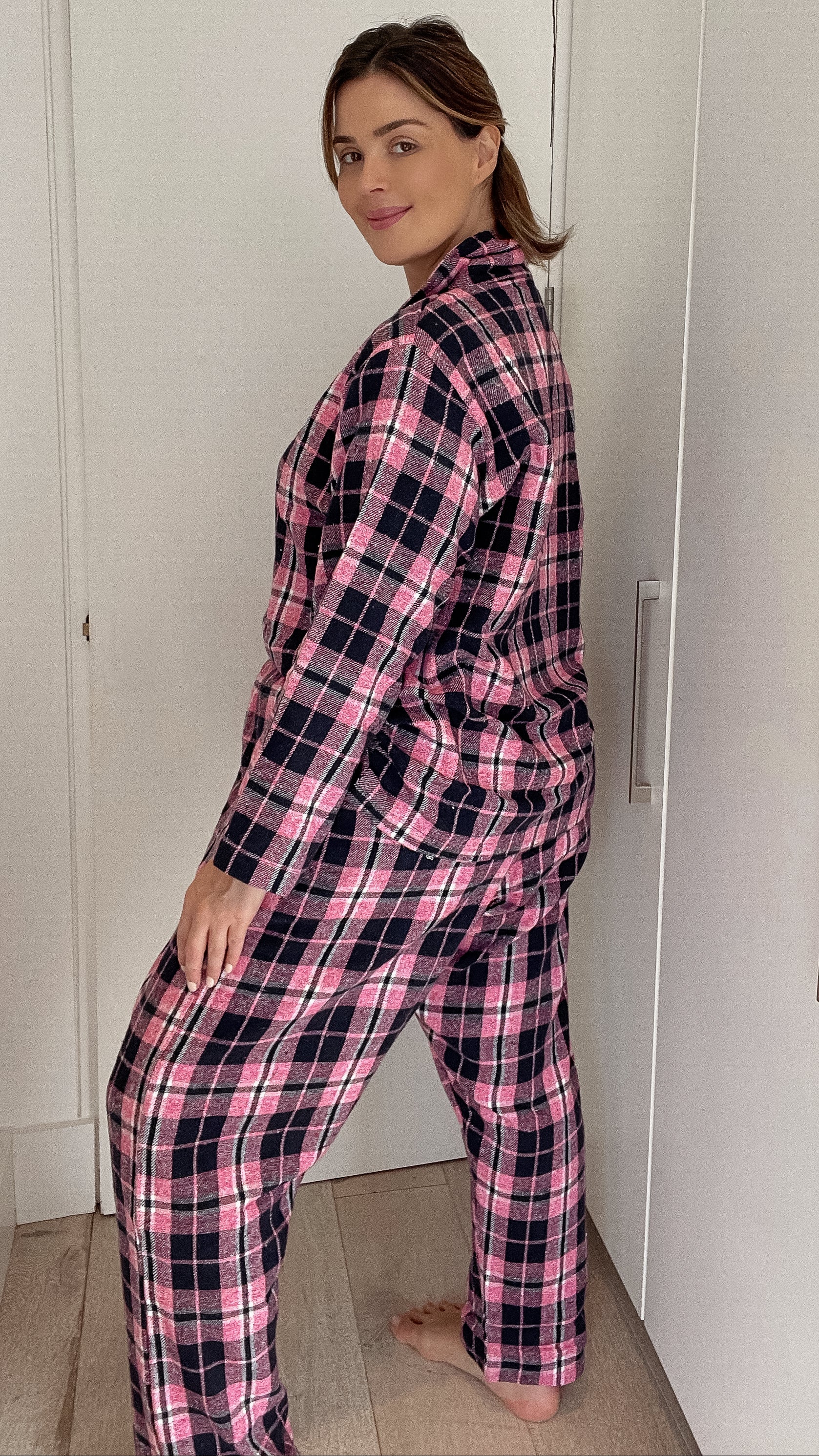 CurveWow Flannel PJ Set  Pink Check - Image 10