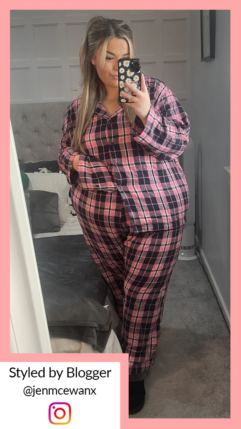 CurveWow Flannel PJ Set  Pink Check - Image 11
