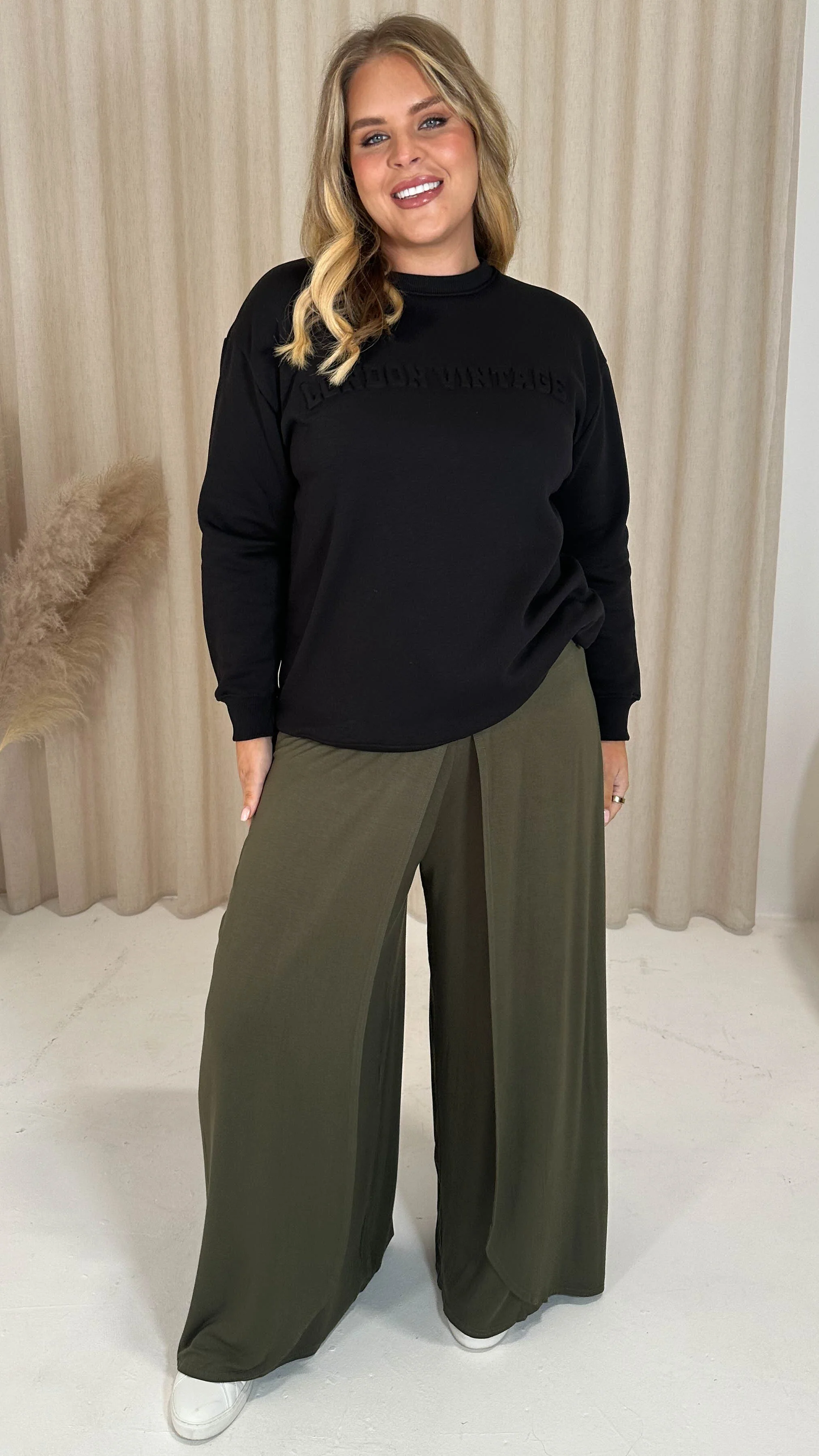 CurveWow Flippy Wide Leg Trousers Khaki - Image 5
