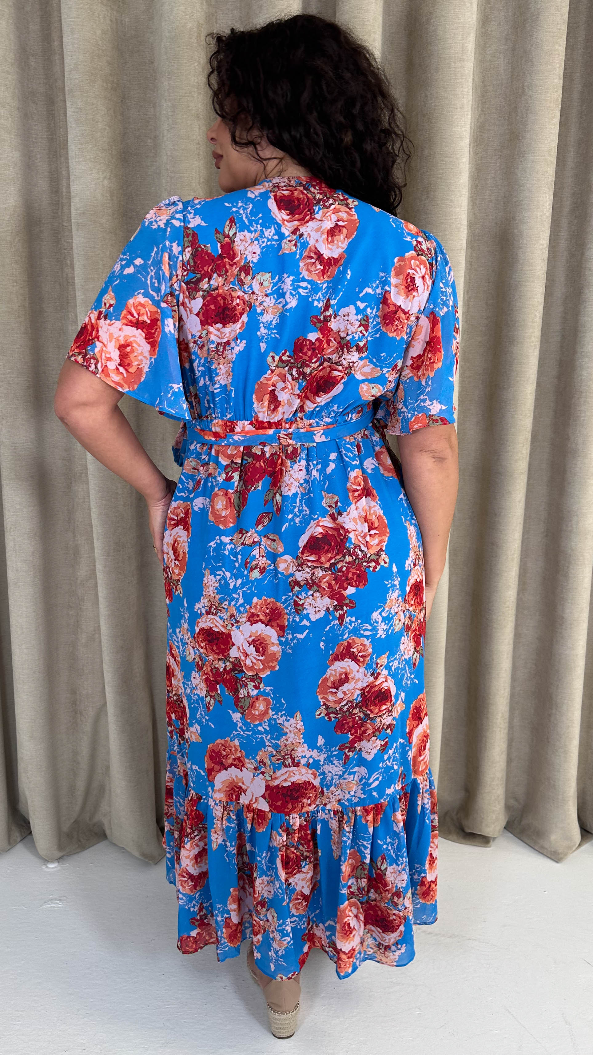 CurveWow Asymmetric Wrap Dress Blue Floral - Image 8