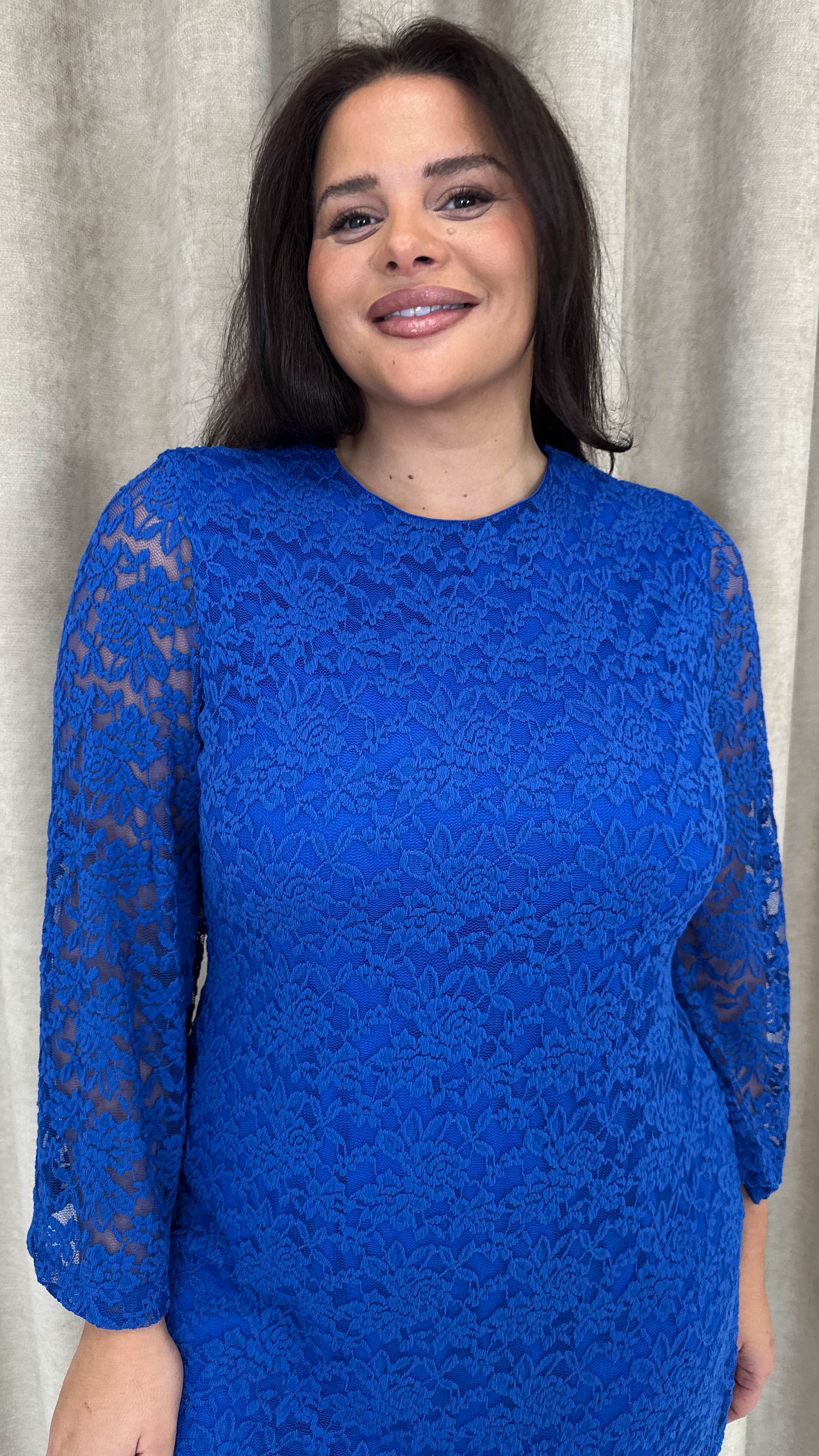 CurveWow Floral Lace Shift Dress Cobalt Blue - Image 8