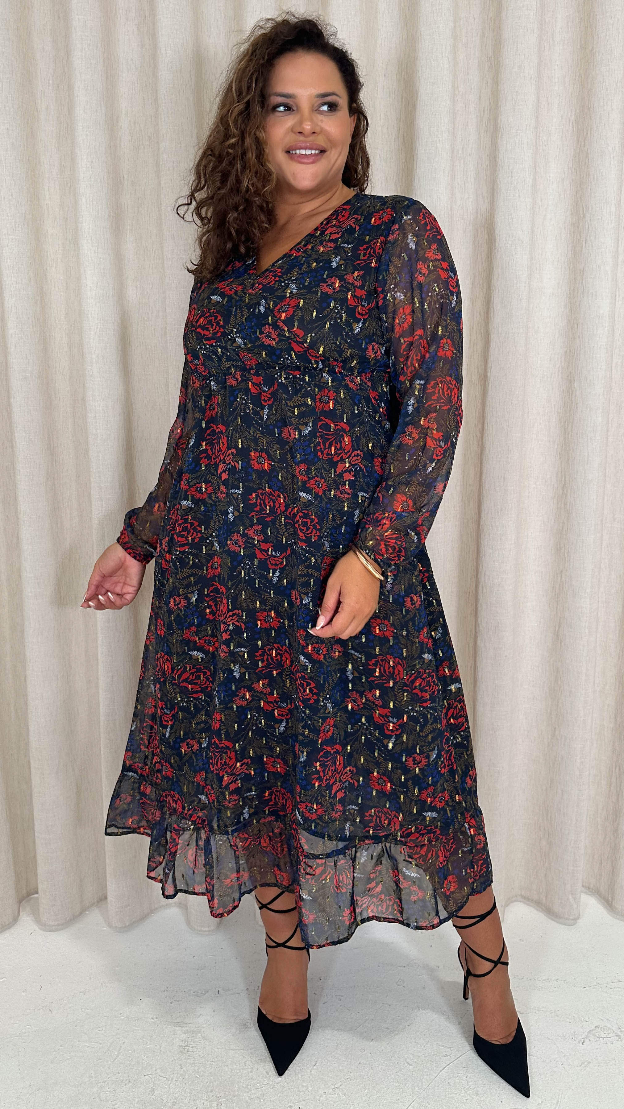 CurveWow Foil Midaxi Dress Multi Floral - Image 3