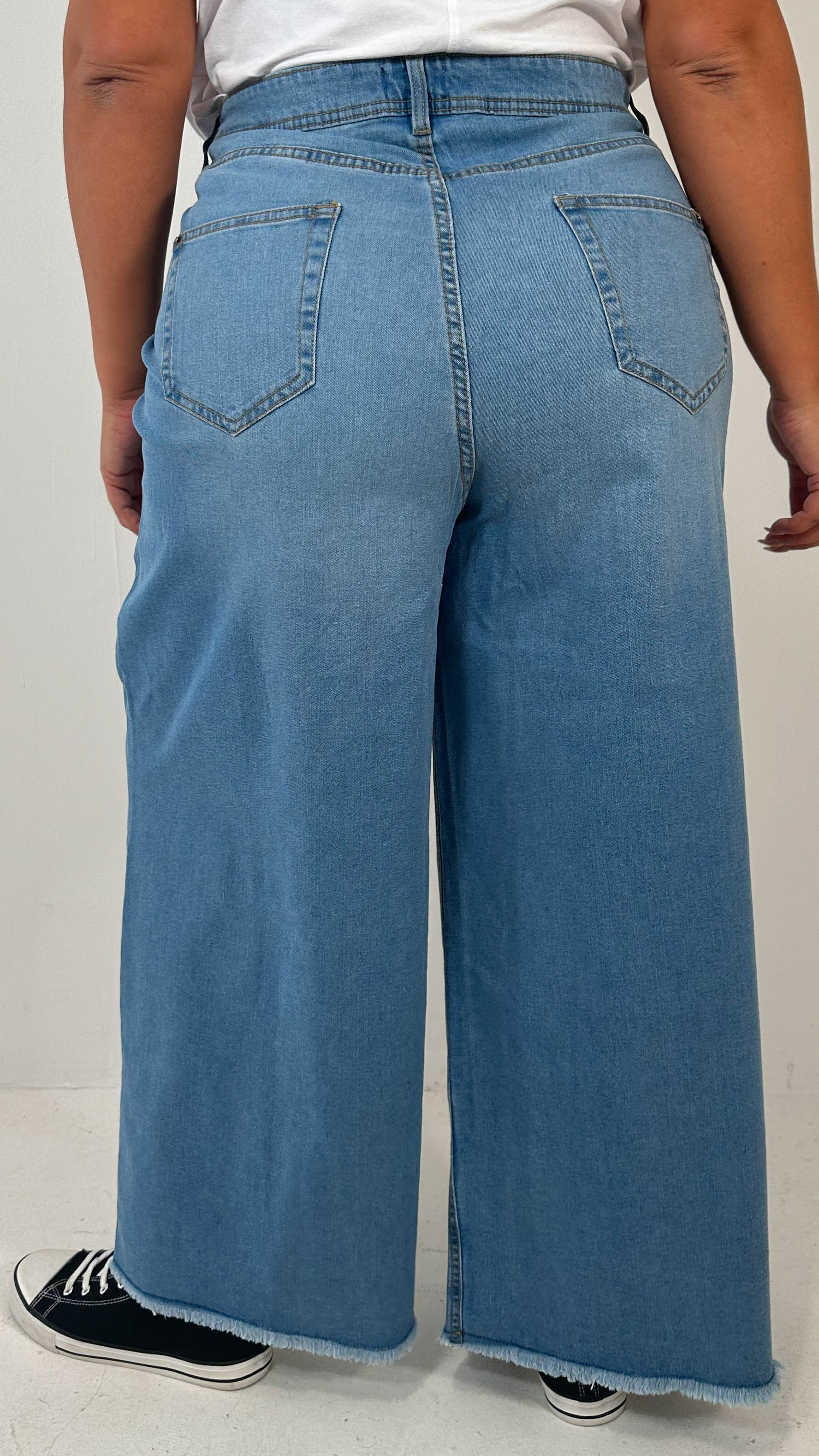 CurveWow Frayed Hem Wide Leg Jean Mid Blue - Image 8