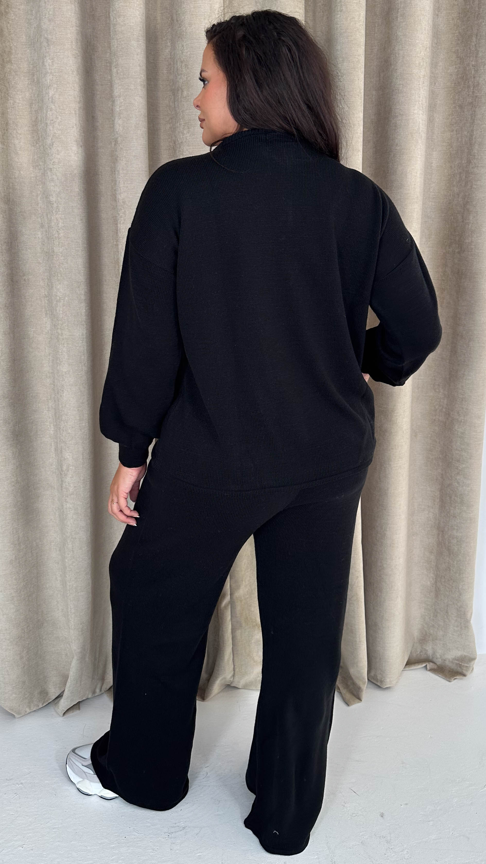 CurveWow Funnel Neck Zip Front Knitted Co-Ord Black - Image 9