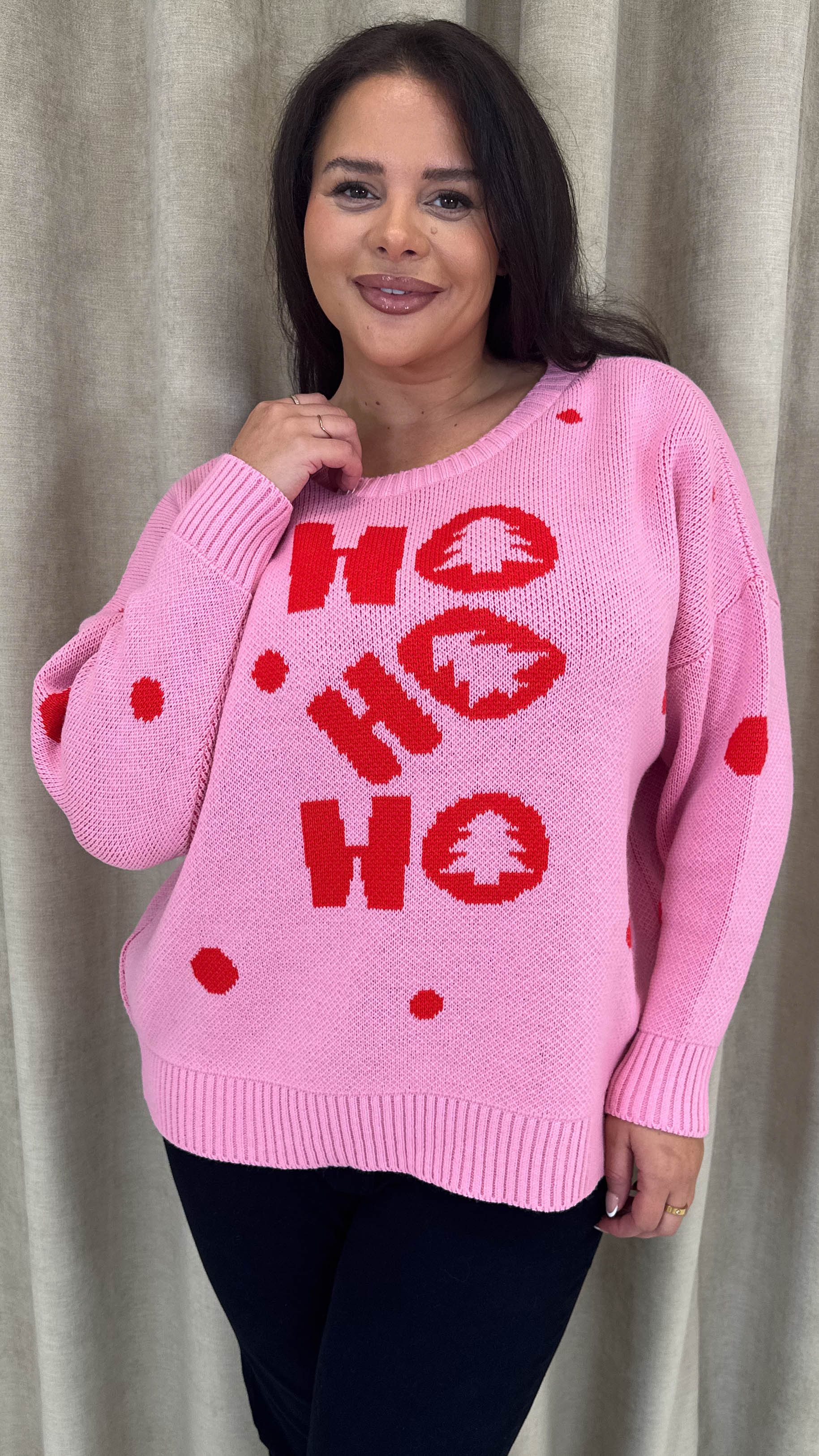 CurveWow Hohoho Christmas Jumper Pink - Image 6