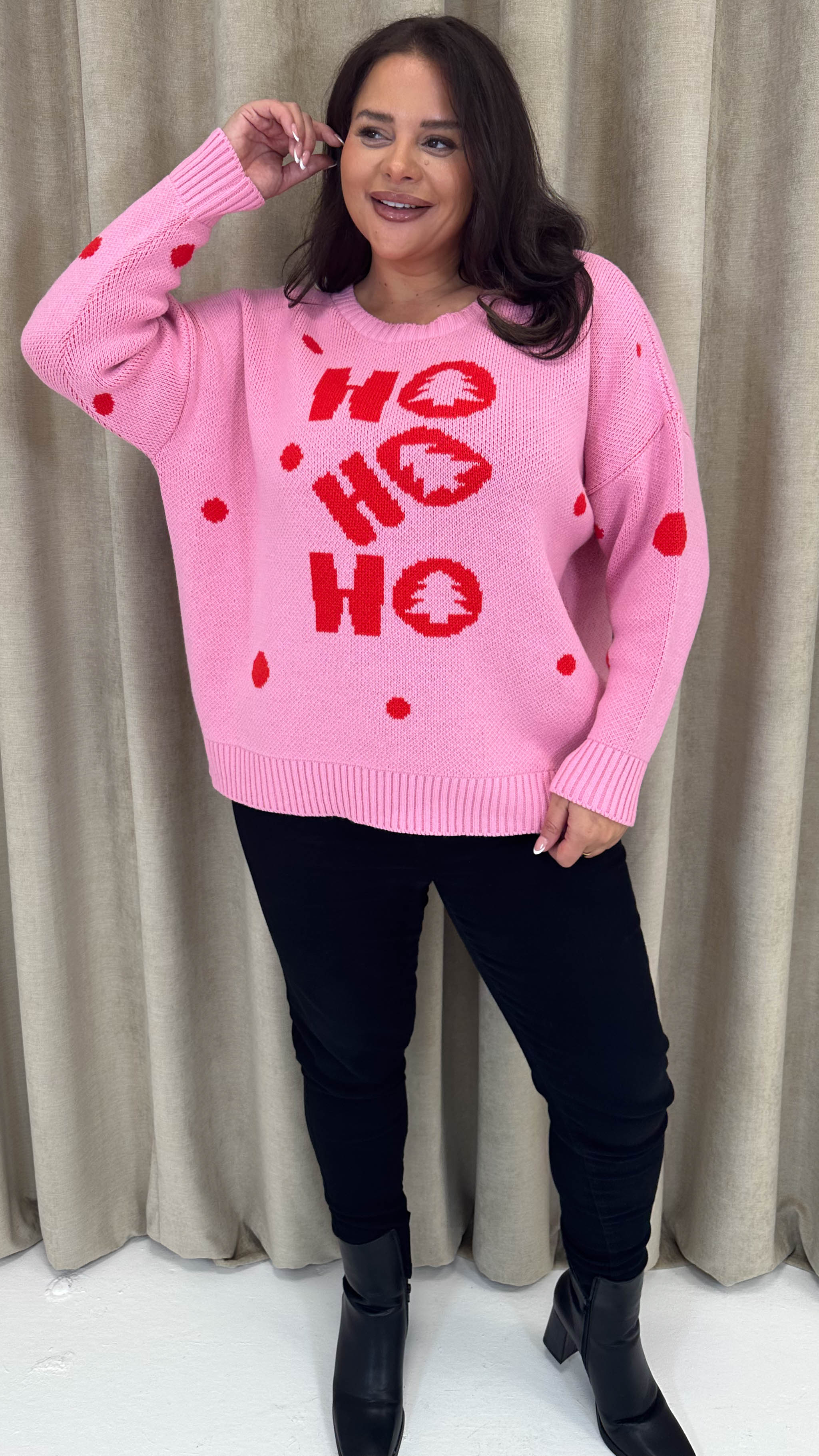 CurveWow Hohoho Christmas Jumper Pink - Image 7