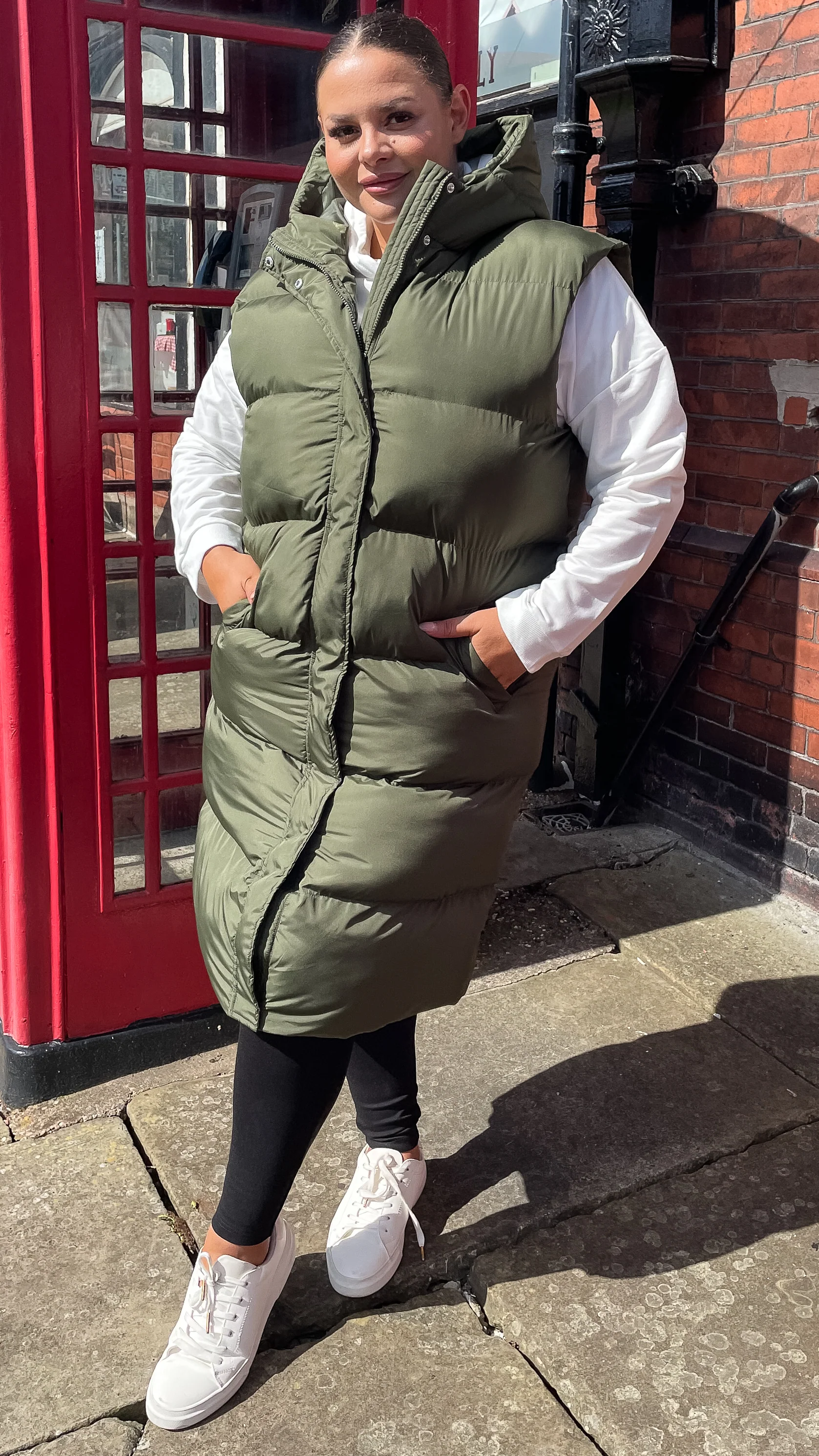 CurveWow Hooded Longline Gilet Khaki - Image 3