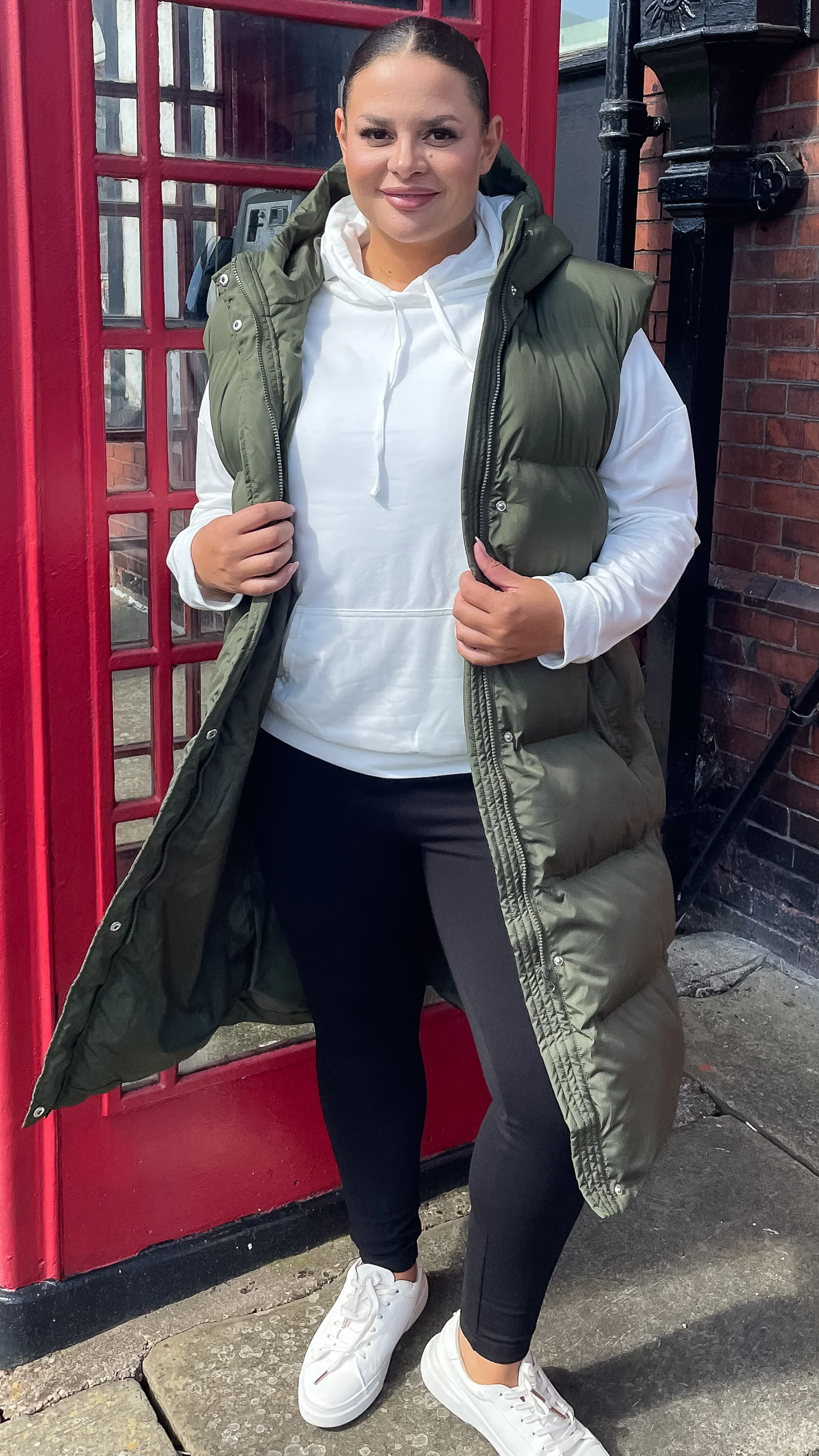 CurveWow Hooded Longline Gilet Khaki - Image 6