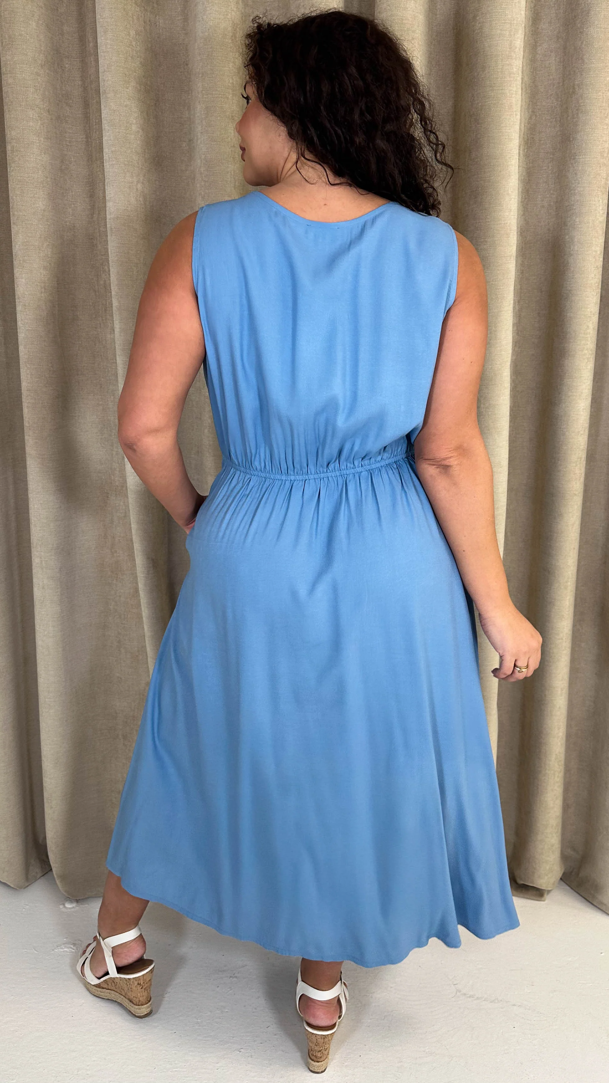 CurveWow Button Front Sundress Blue - Image 8