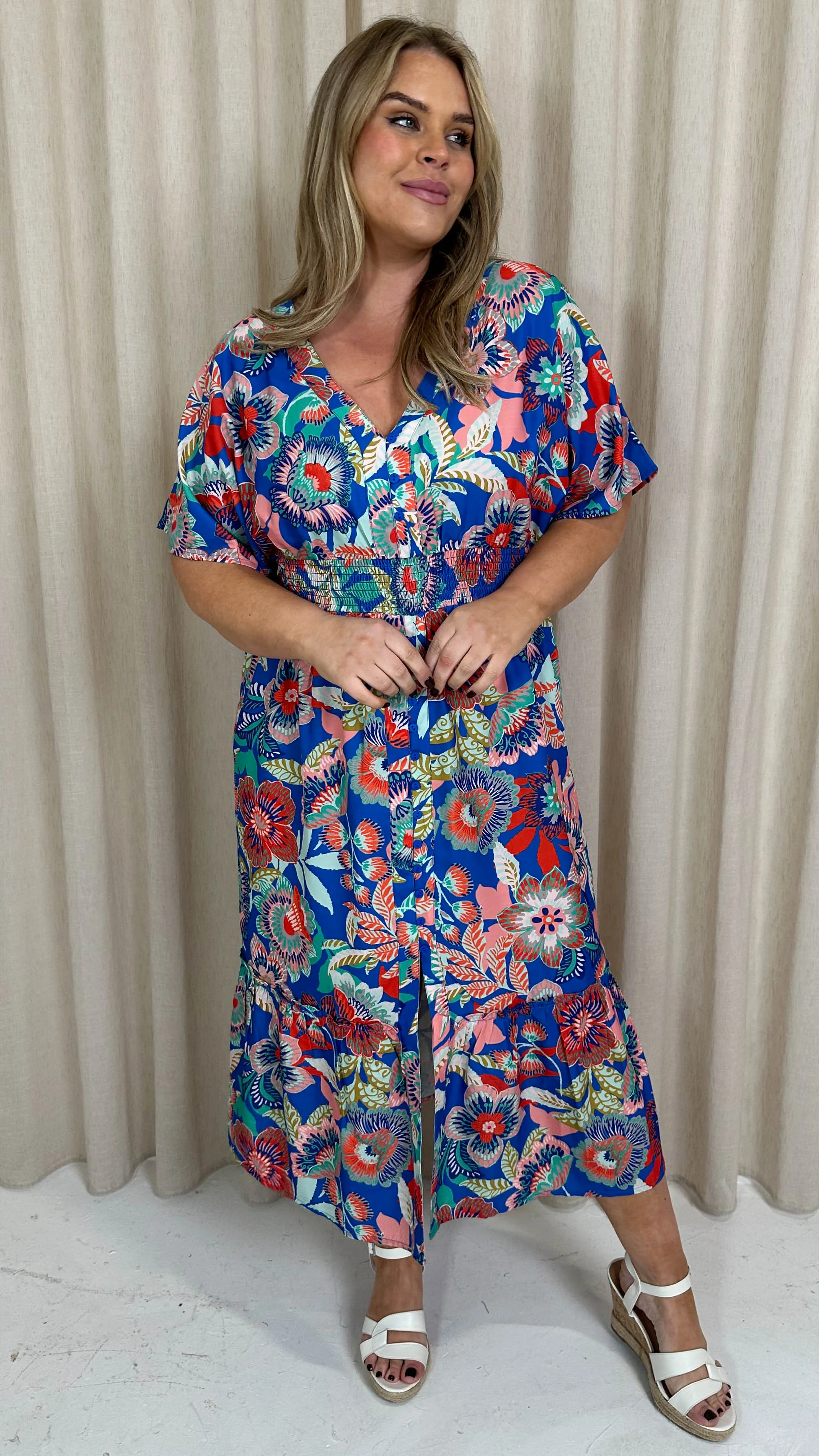 CurveWow Kimono Midaxi Dress Multi Floral - Image 4