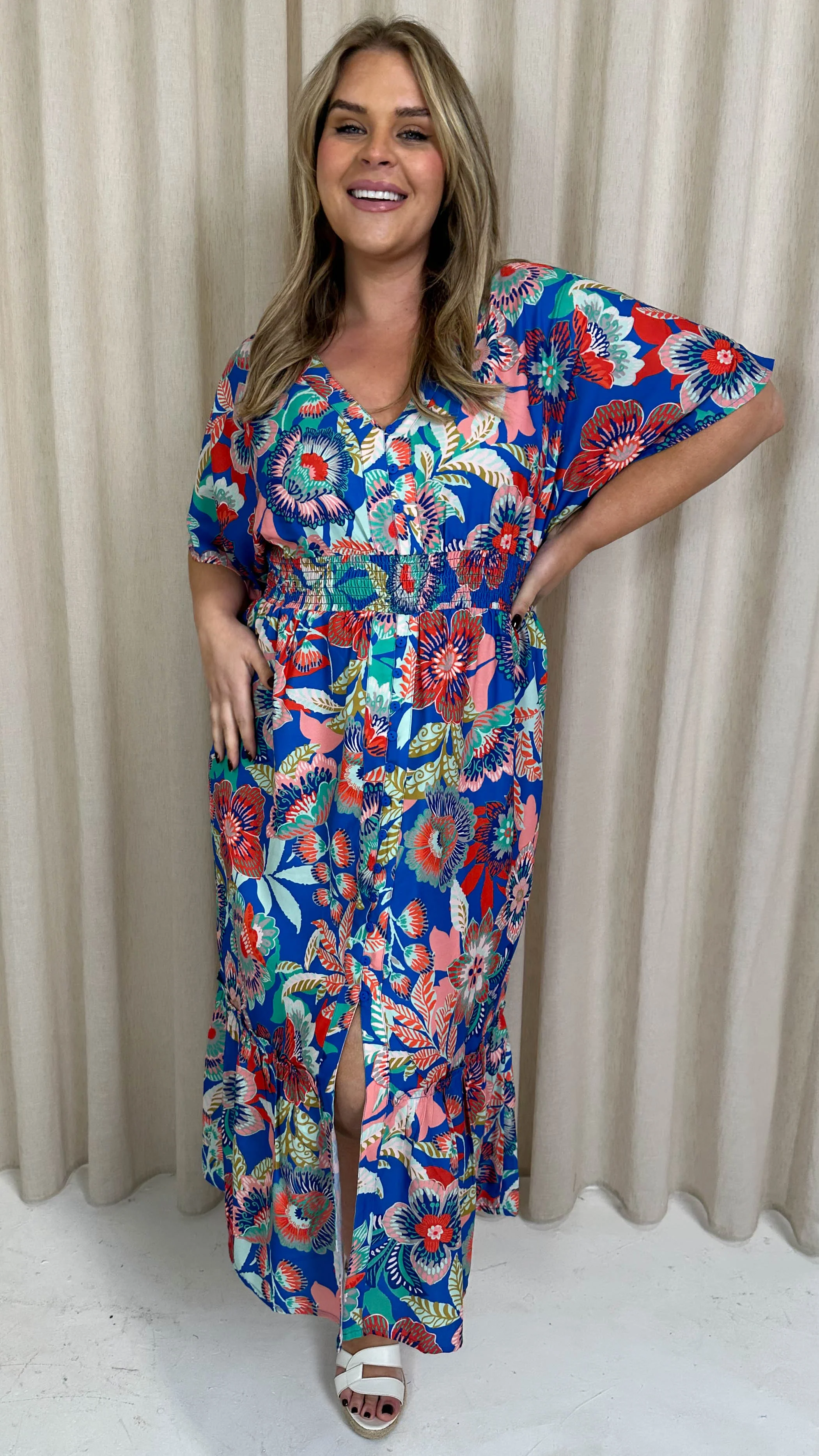 CurveWow Kimono Midaxi Dress Multi Floral - Image 5