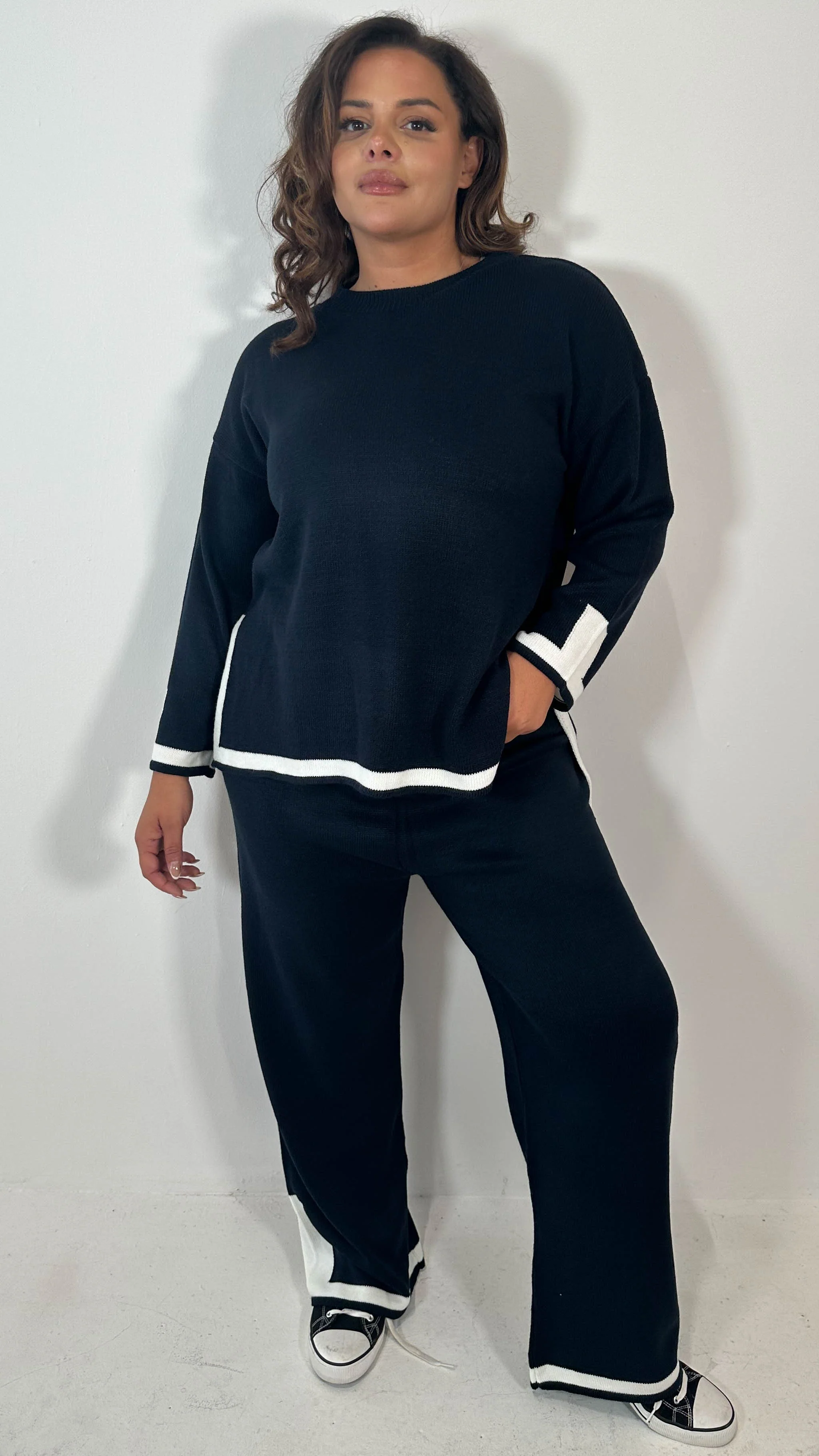 CurveWow Knitted Stripe Hem Co-Ord Navy - Image 4