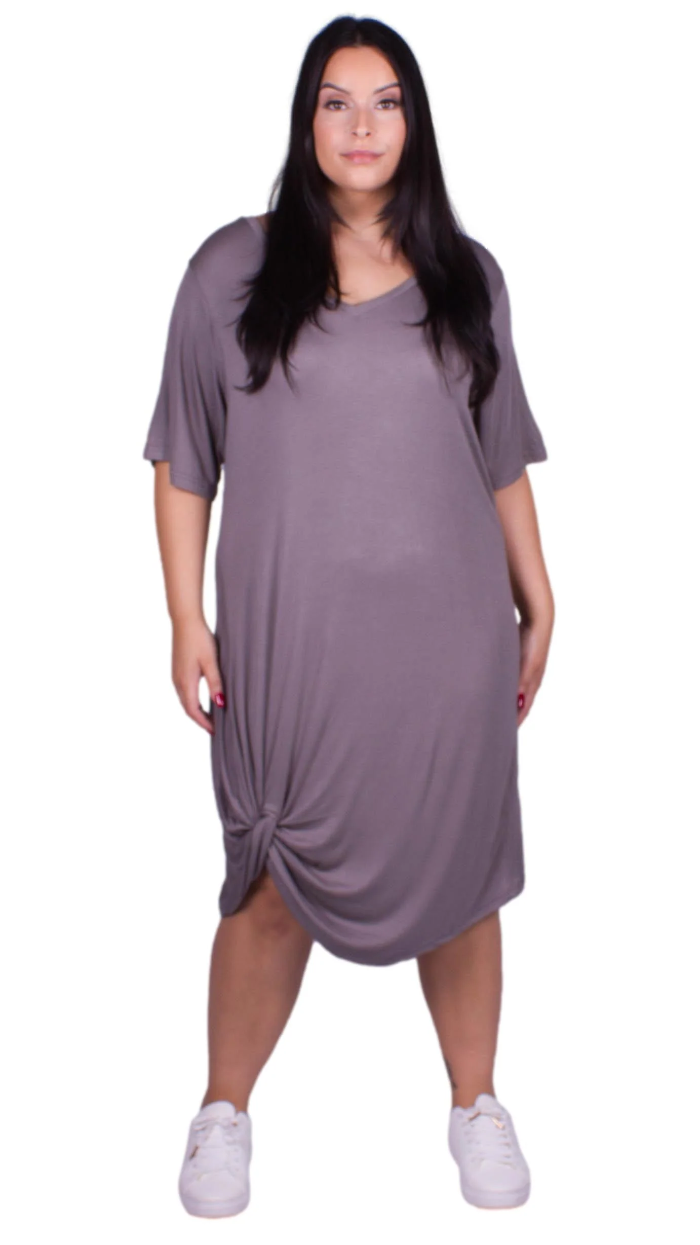 CurveWow Grey Knot T-Shirt Dress - Image 7