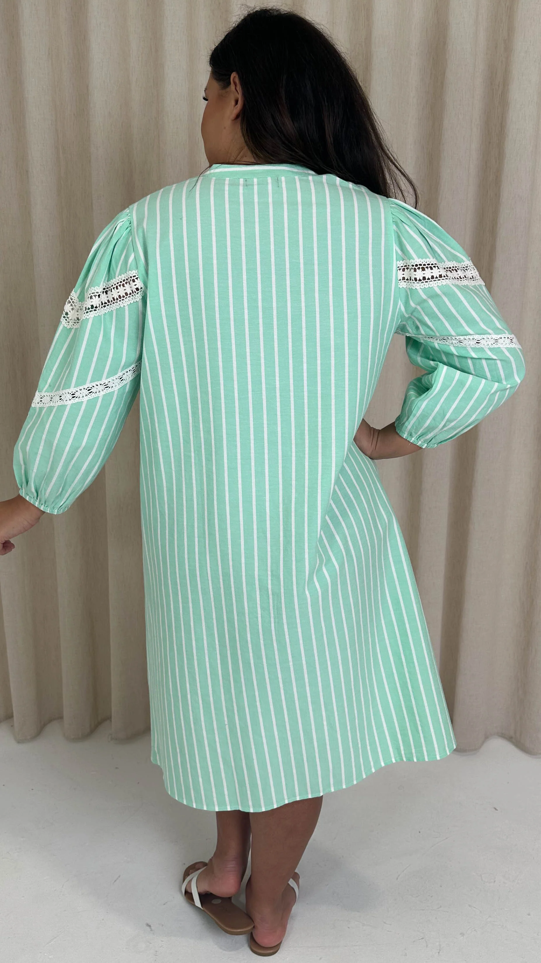 CurveWow Striped Shirt Dress Green Stripe - Image 6