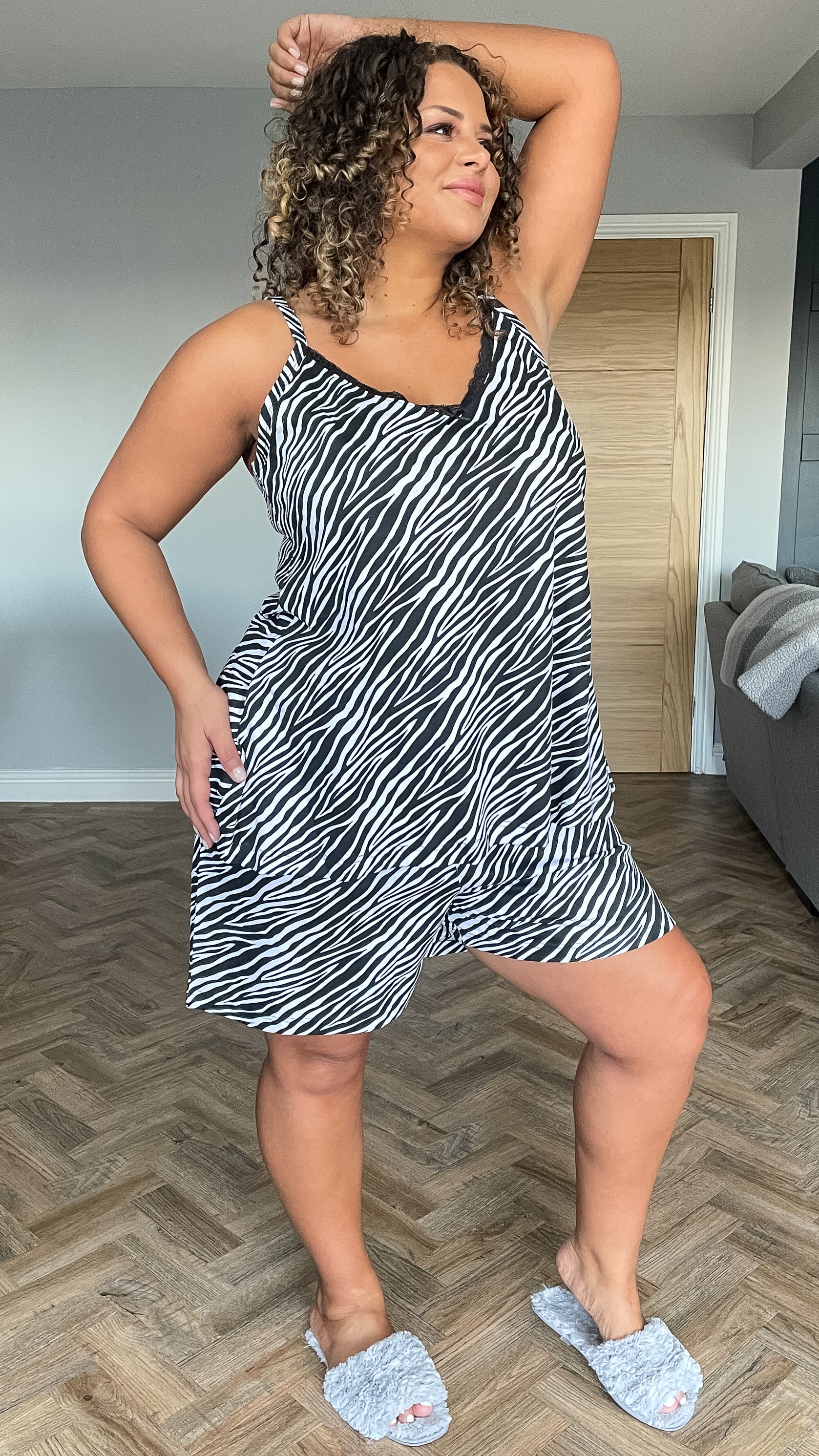 CurveWow Lace Trim Pyjama Set Zebra Print - Image 2