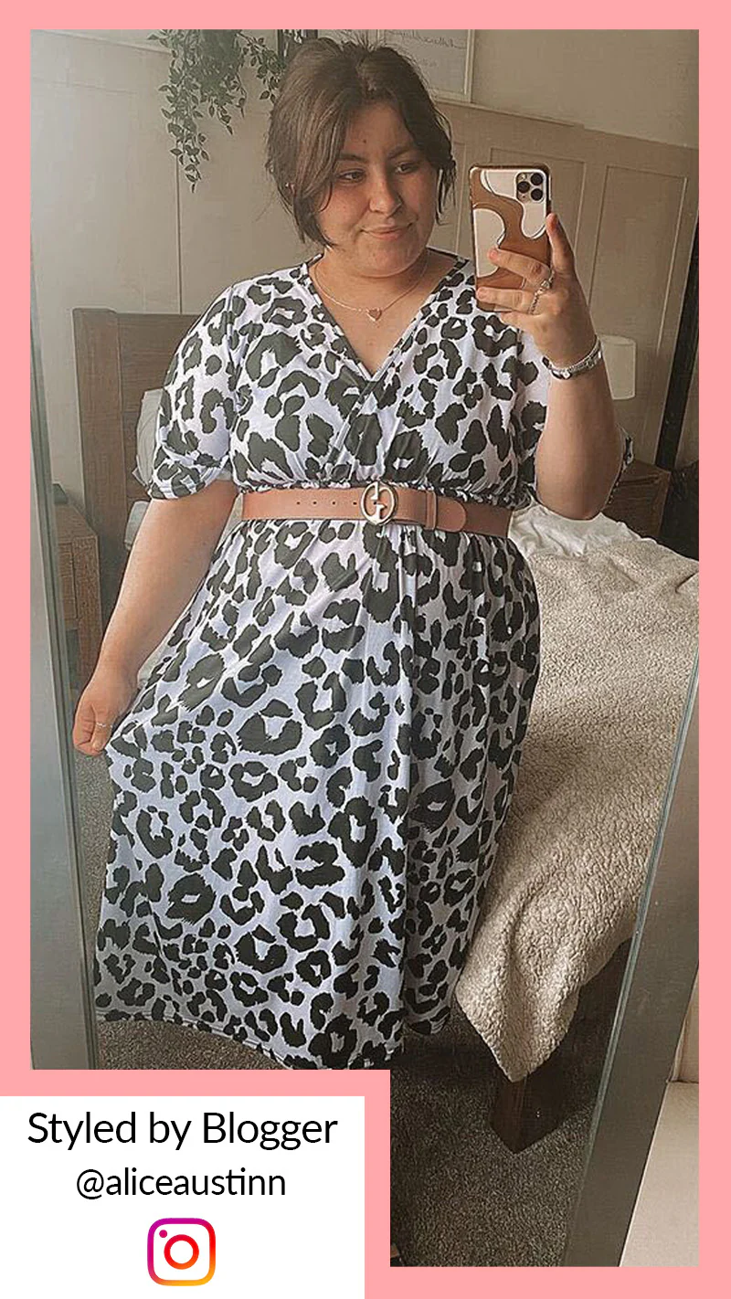 CurveWow Lilac Animal Wrap Midi Dress - Image 3