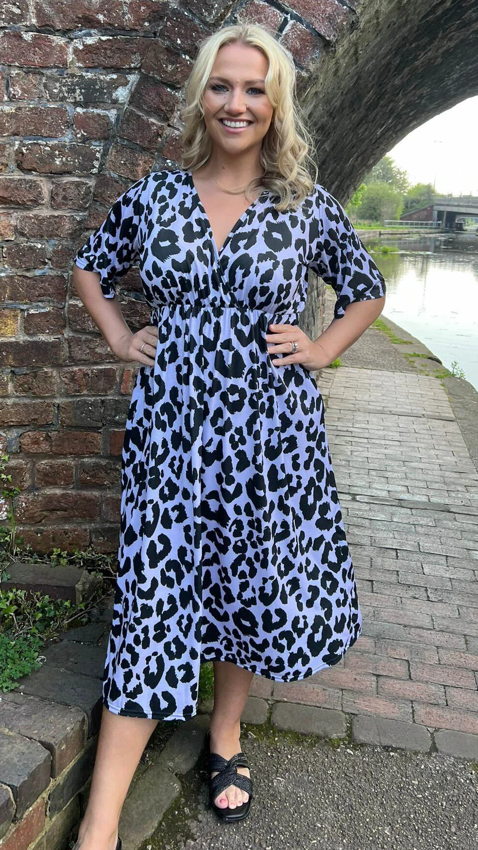 CurveWow Lilac Animal Wrap Midi Dress - Image 5
