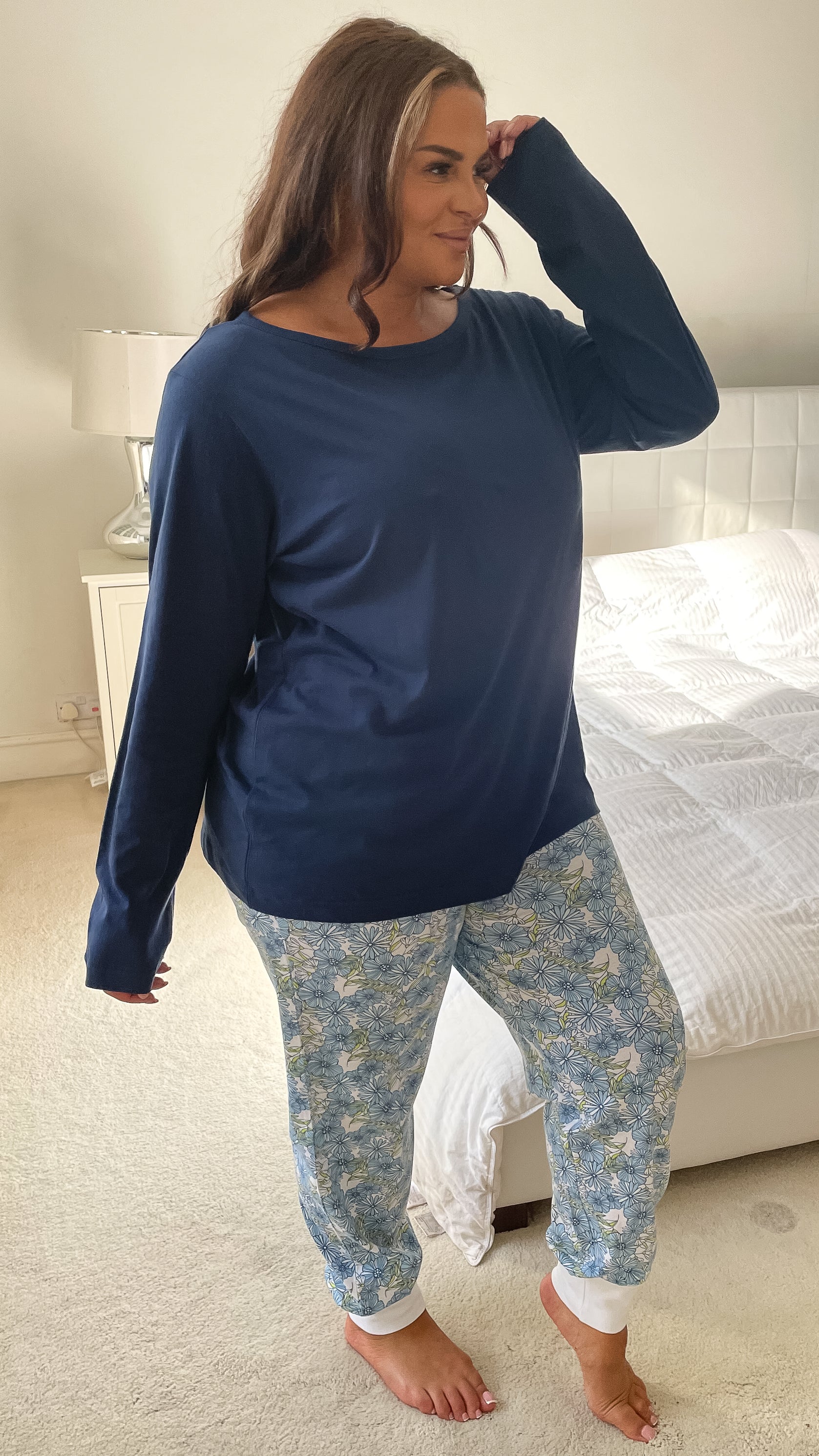 CurveWow Long Sleeve PJ Set Blue Floral - Image 5