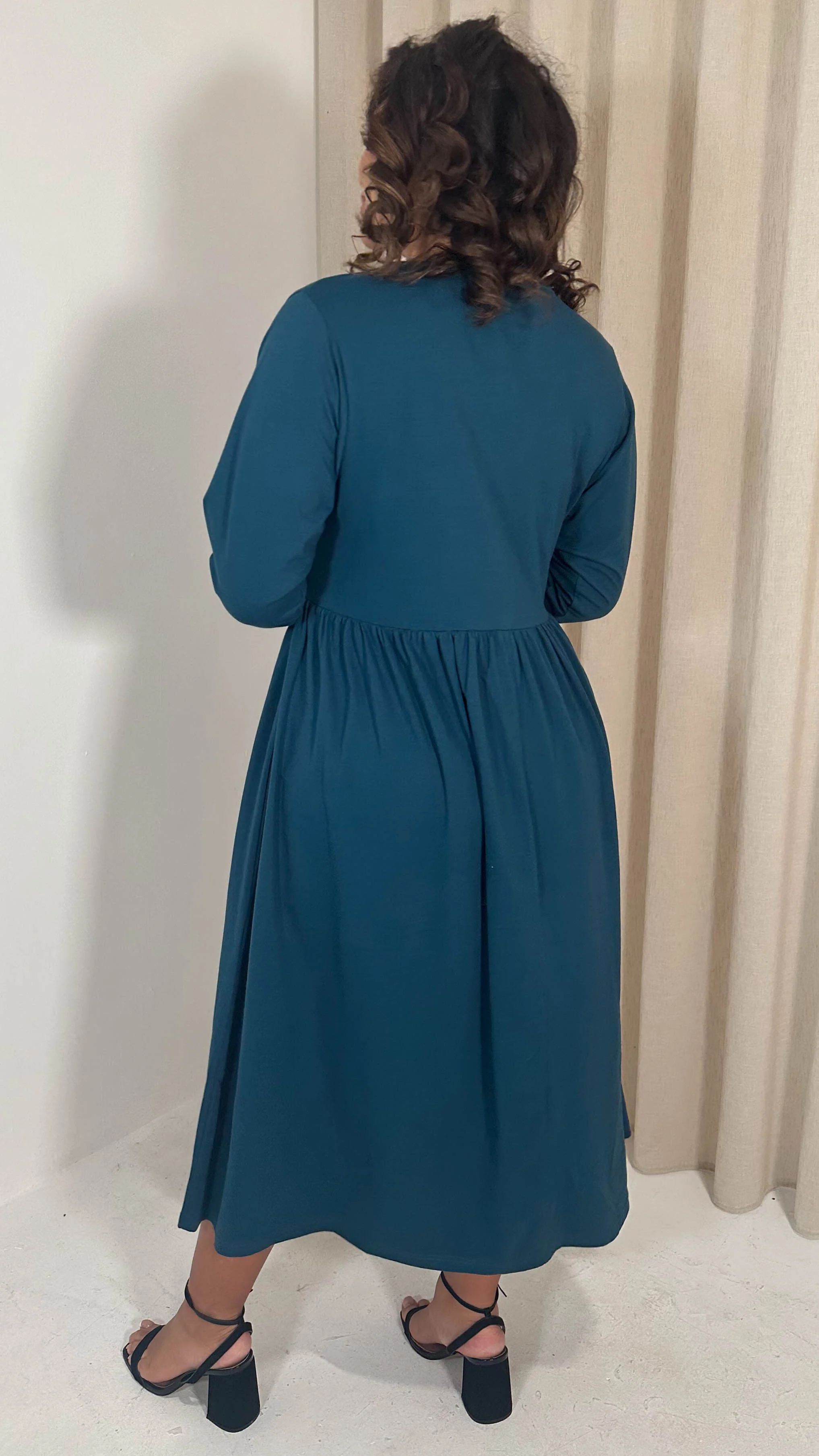 CurveWow Long Sleeve Wrap Midi Dress Teal - Image 8