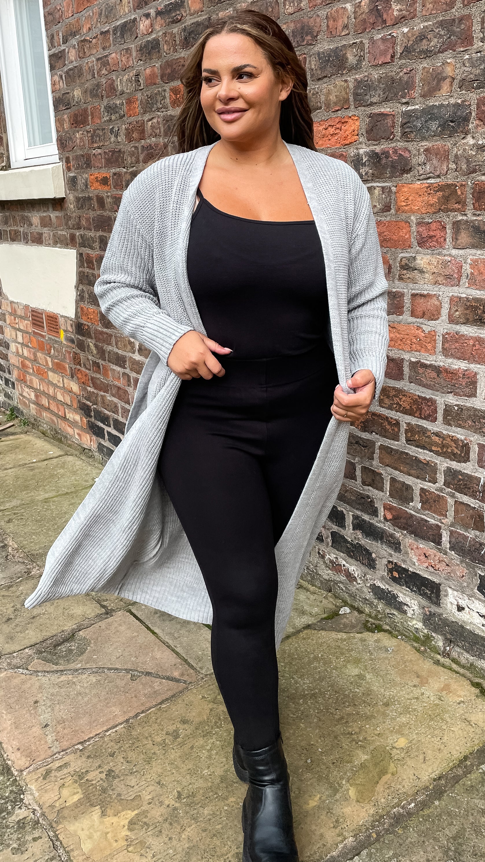 CurveWow Maxi Knitted Belted Cardigan Grey - Image 2