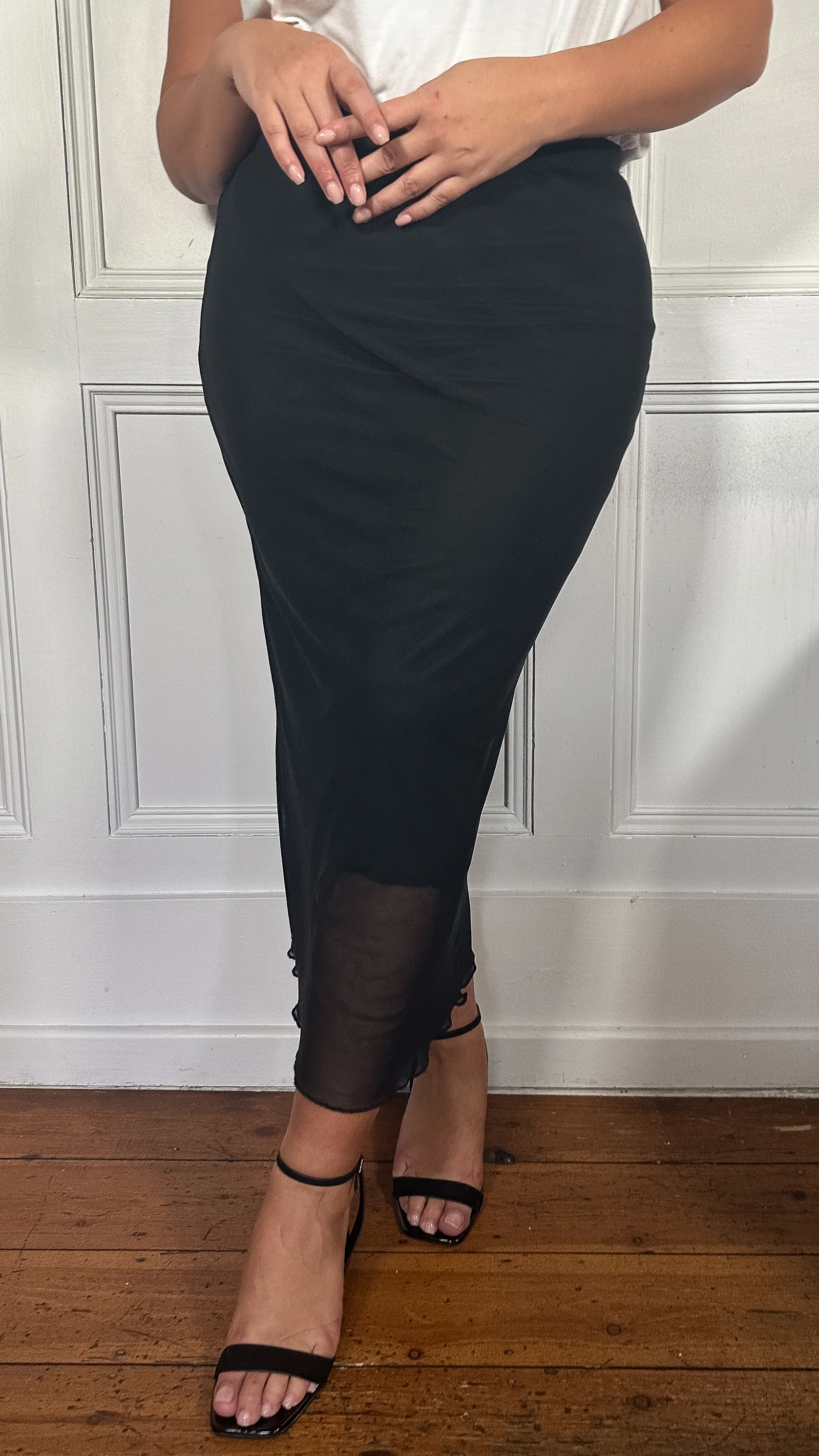 CurveWow Mesh Pencil Skirt Black - Image 4