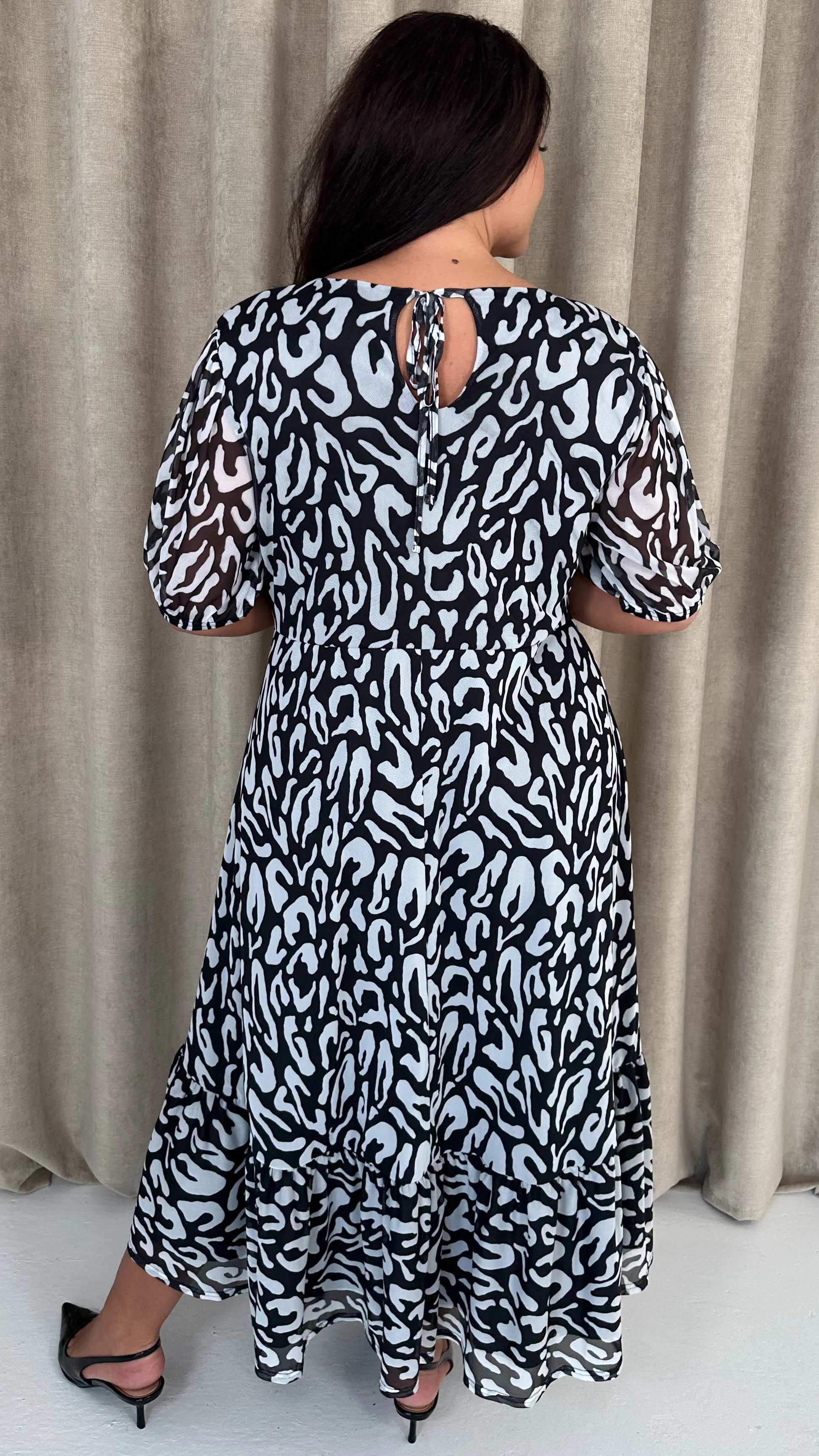 CurveWow Mesh Puff Sleeve Dress Black Leopard - Image 5