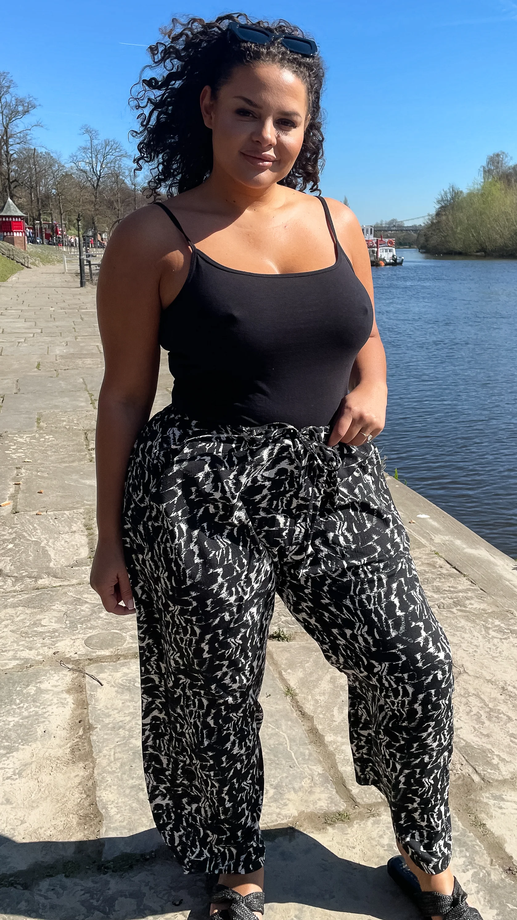 CurveWow Mono Print Wide Leg Trousers - Image 4
