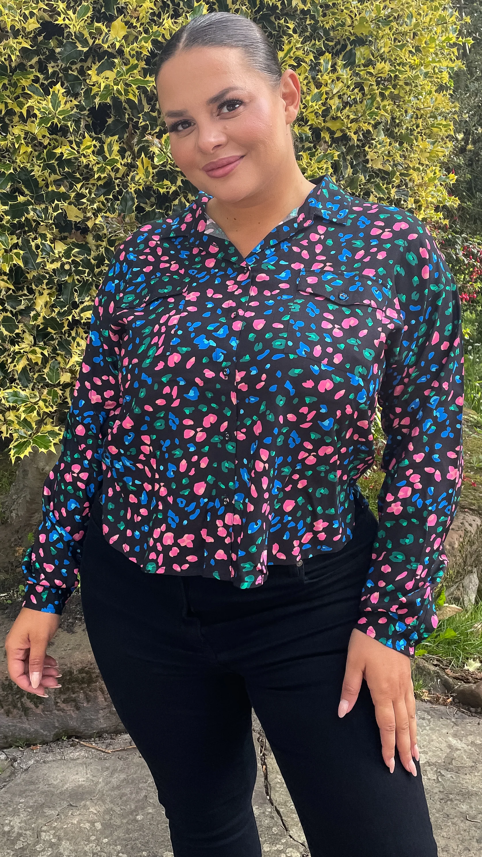 CurveWow Multi Animal Print Shirt Black - Image 4