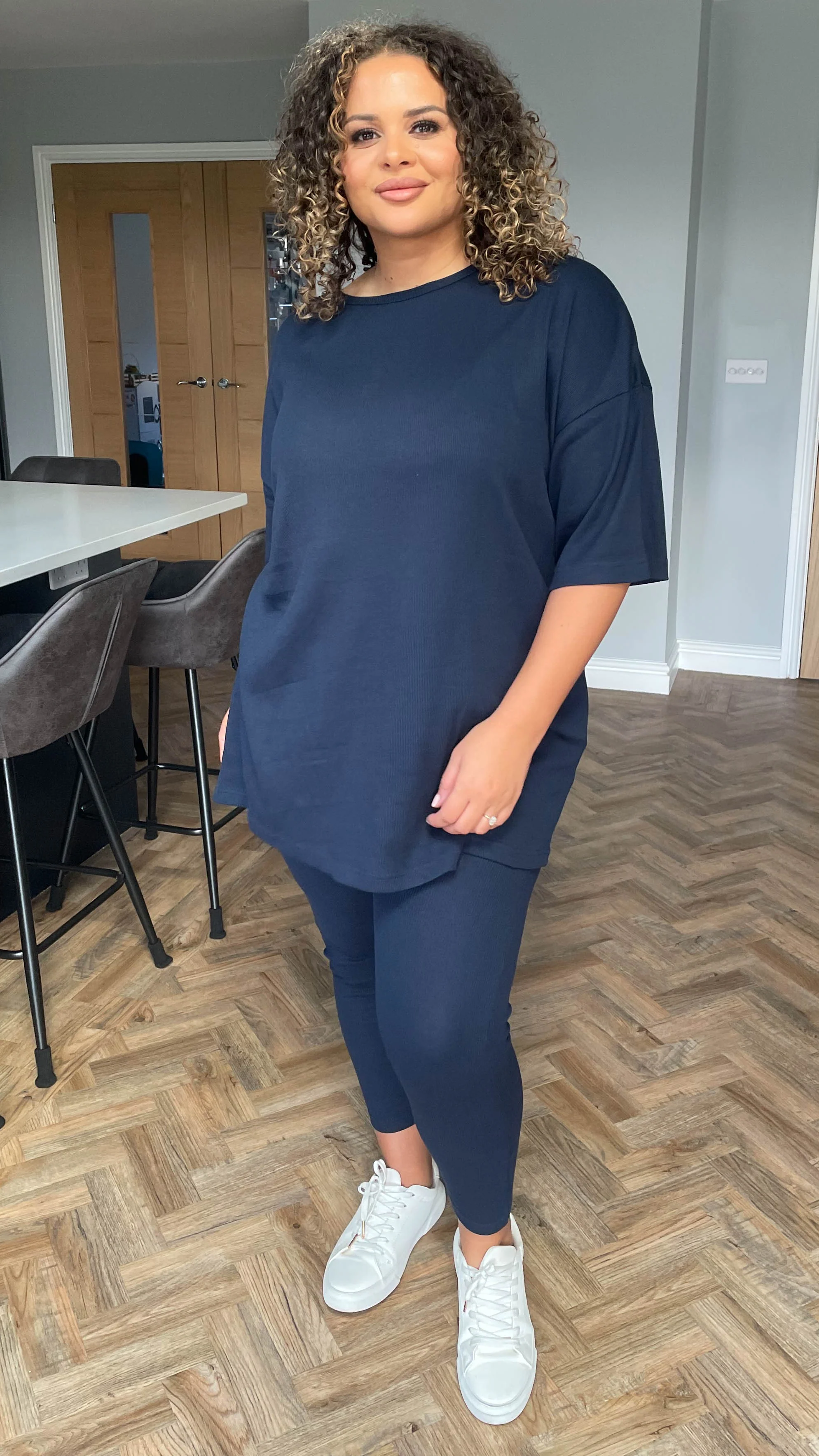 CurveWow Navy Ribbed Lounge Set - Image 3
