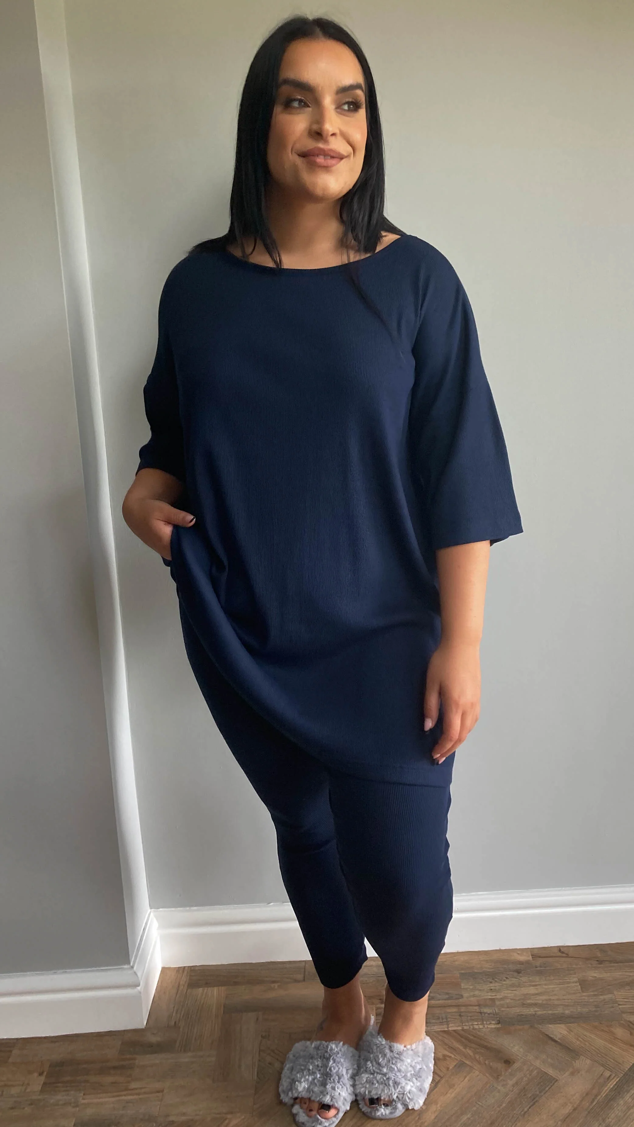 CurveWow Navy Ribbed Lounge Set - Image 6