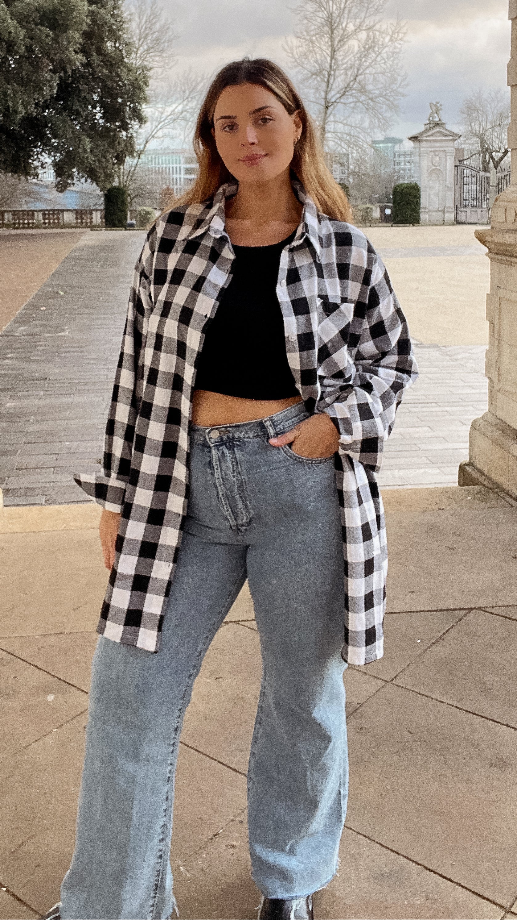 CurveWow Oversized Check Shirt Black/White - Image 7