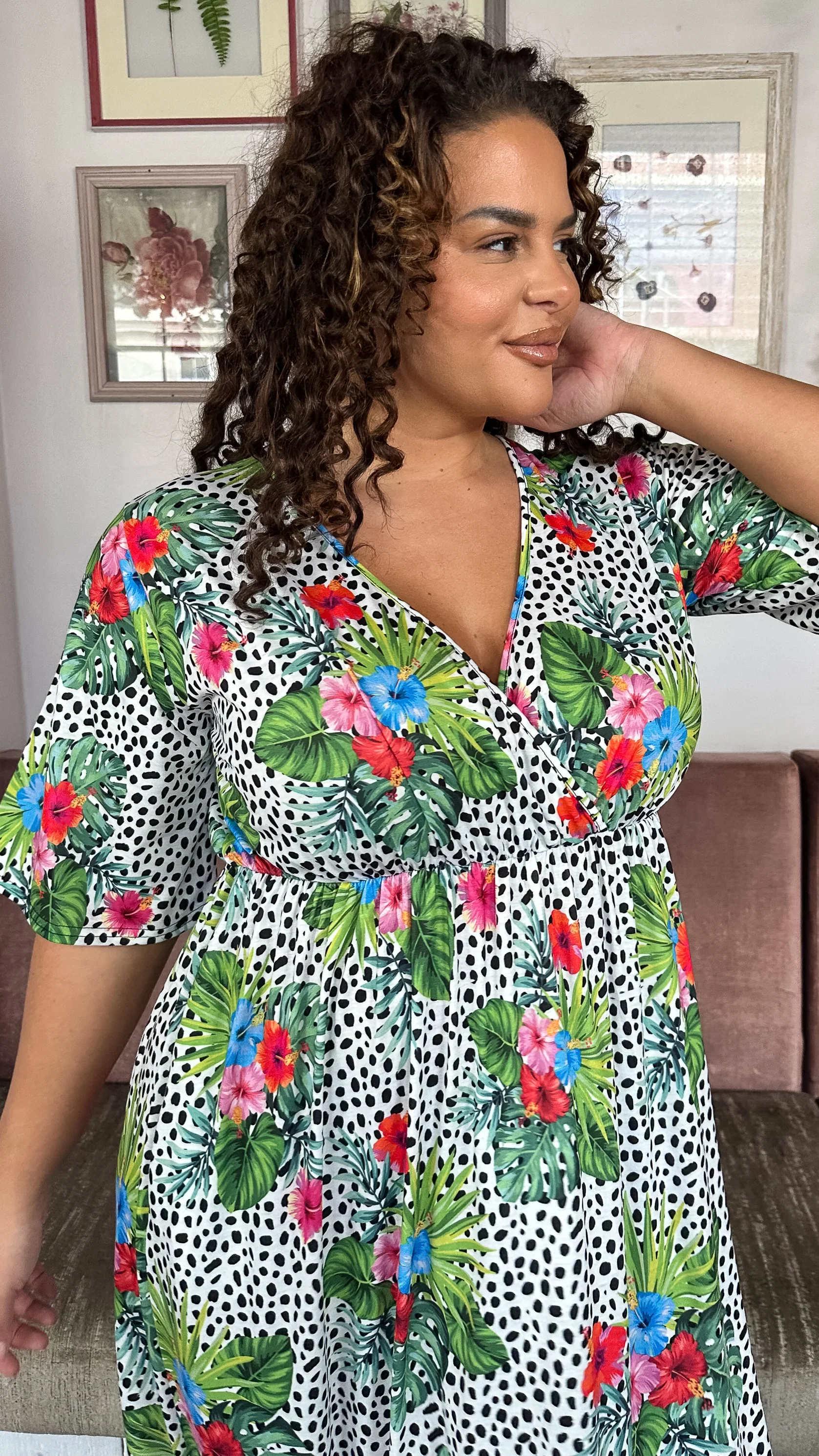 CurveWow Petite Maxi Wrap Dress Spot/Palm - Image 5