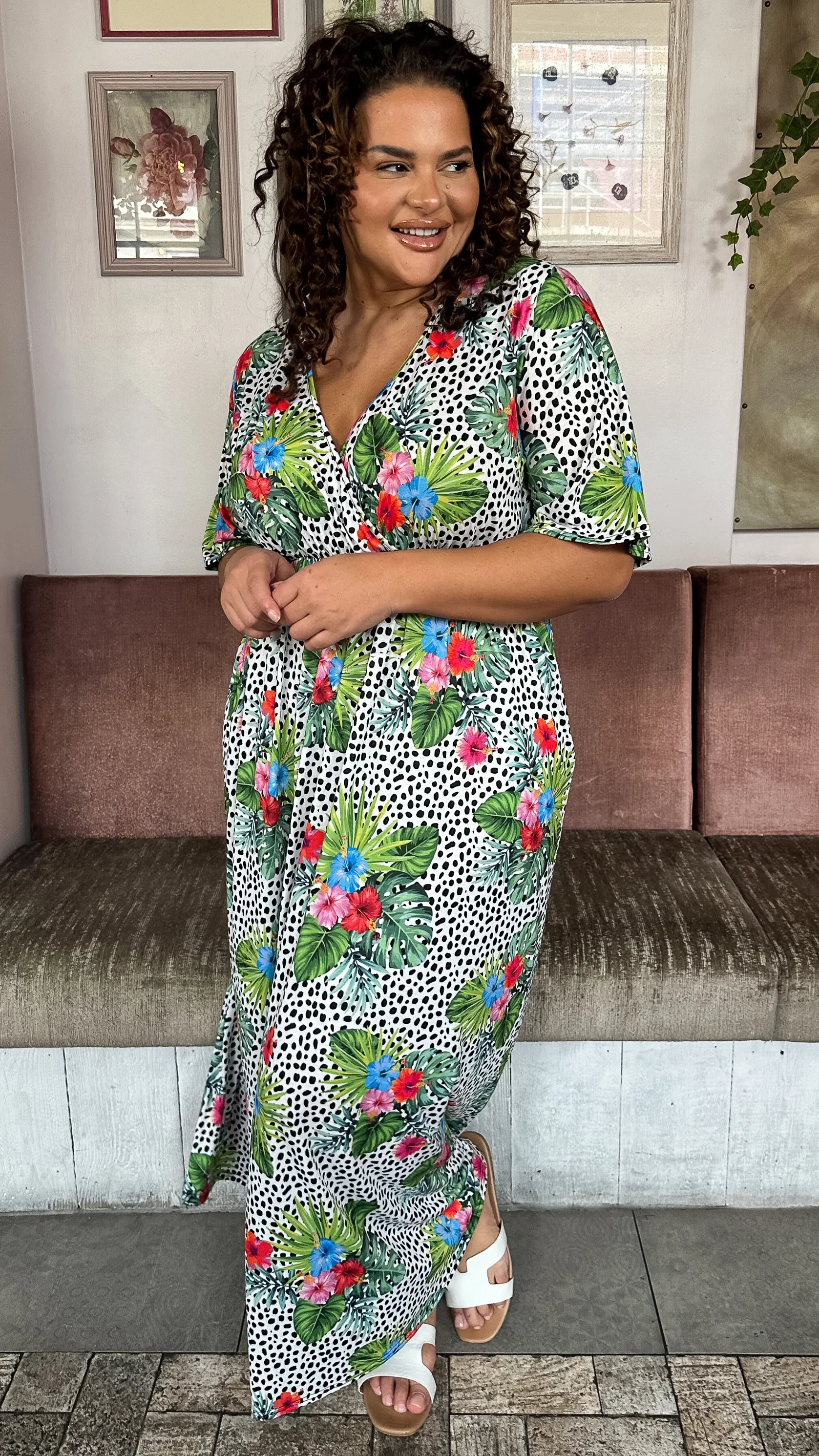 CurveWow Petite Maxi Wrap Dress Spot/Palm - Image 6