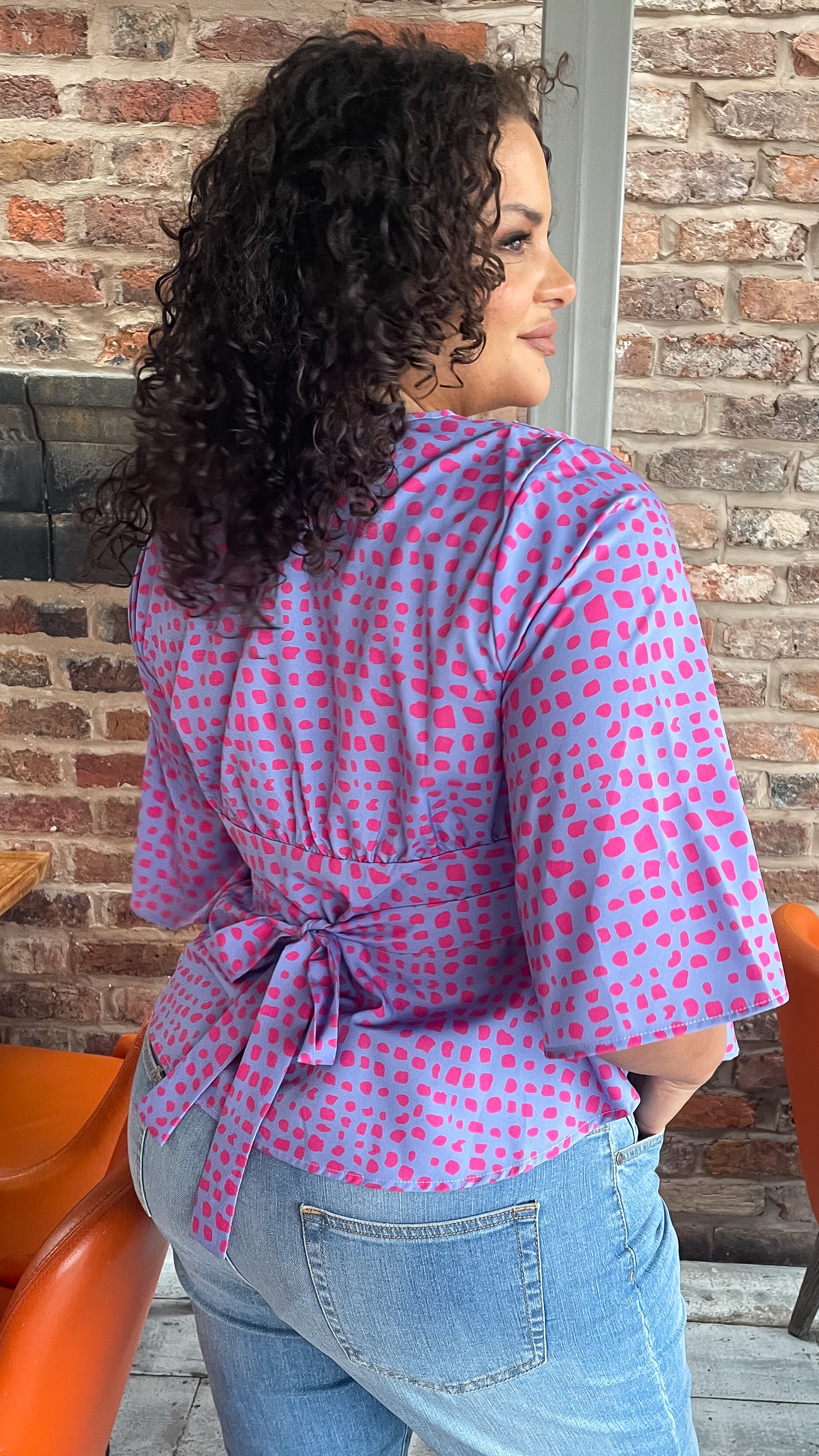 CurveWow Lilac & Pink Spot Flutter Sleeve Top - Image 8