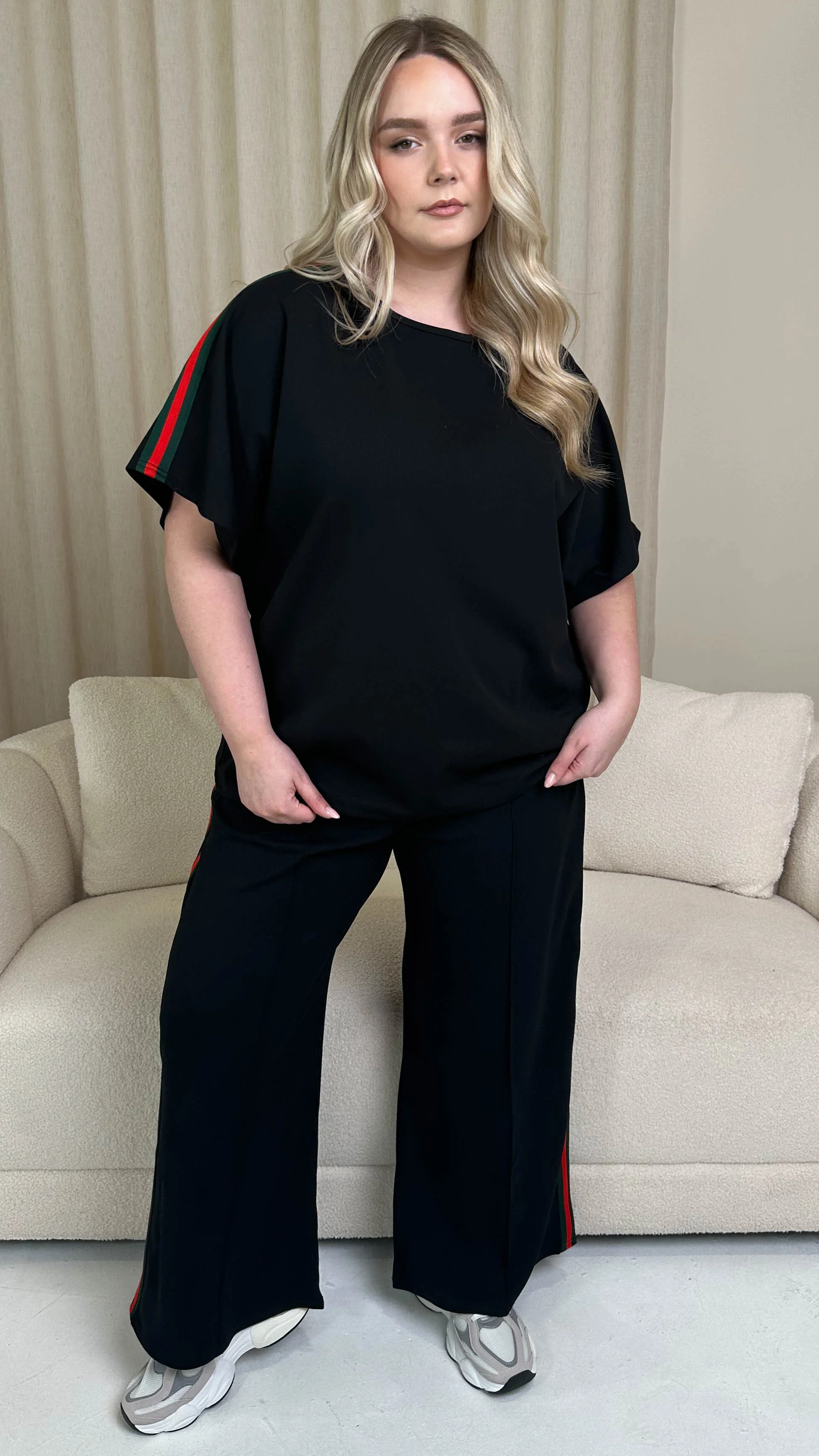 CurveWow Pintuck Front Side Tape Trouser Black - Image 3