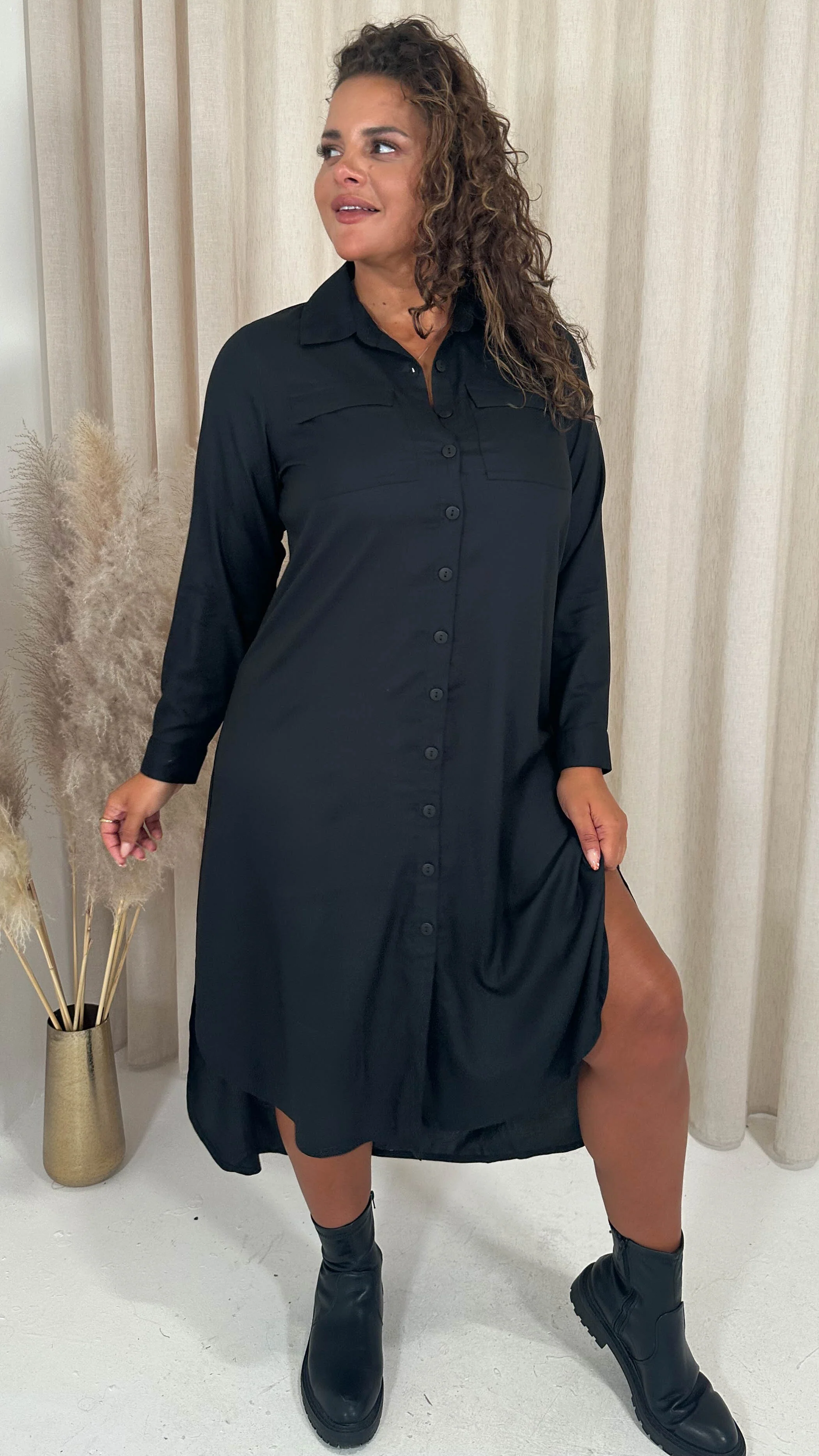 CurveWow Placket Shirt Dress Black - Image 5