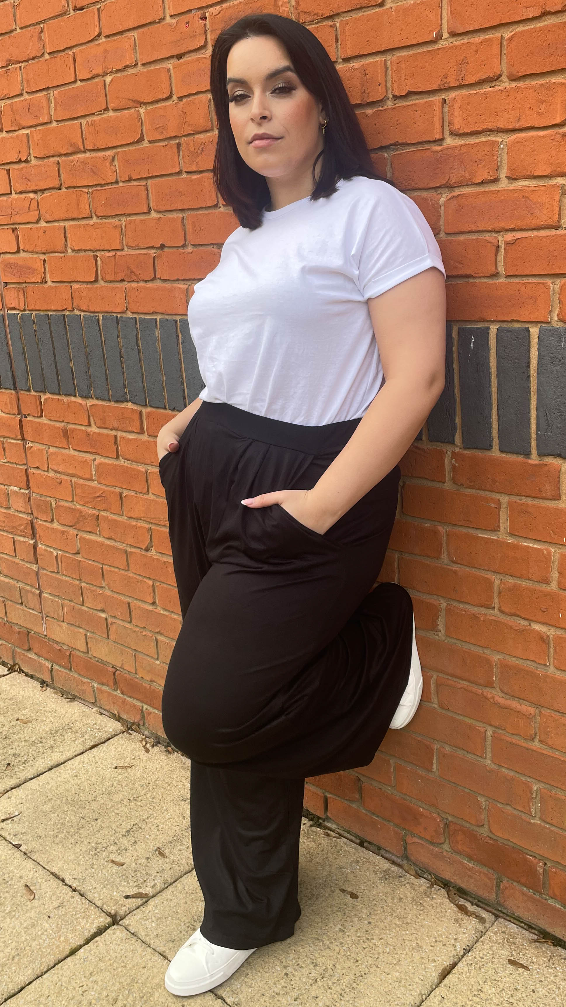 CurveWow Pleated Wide Leg Trousers Black - Image 5