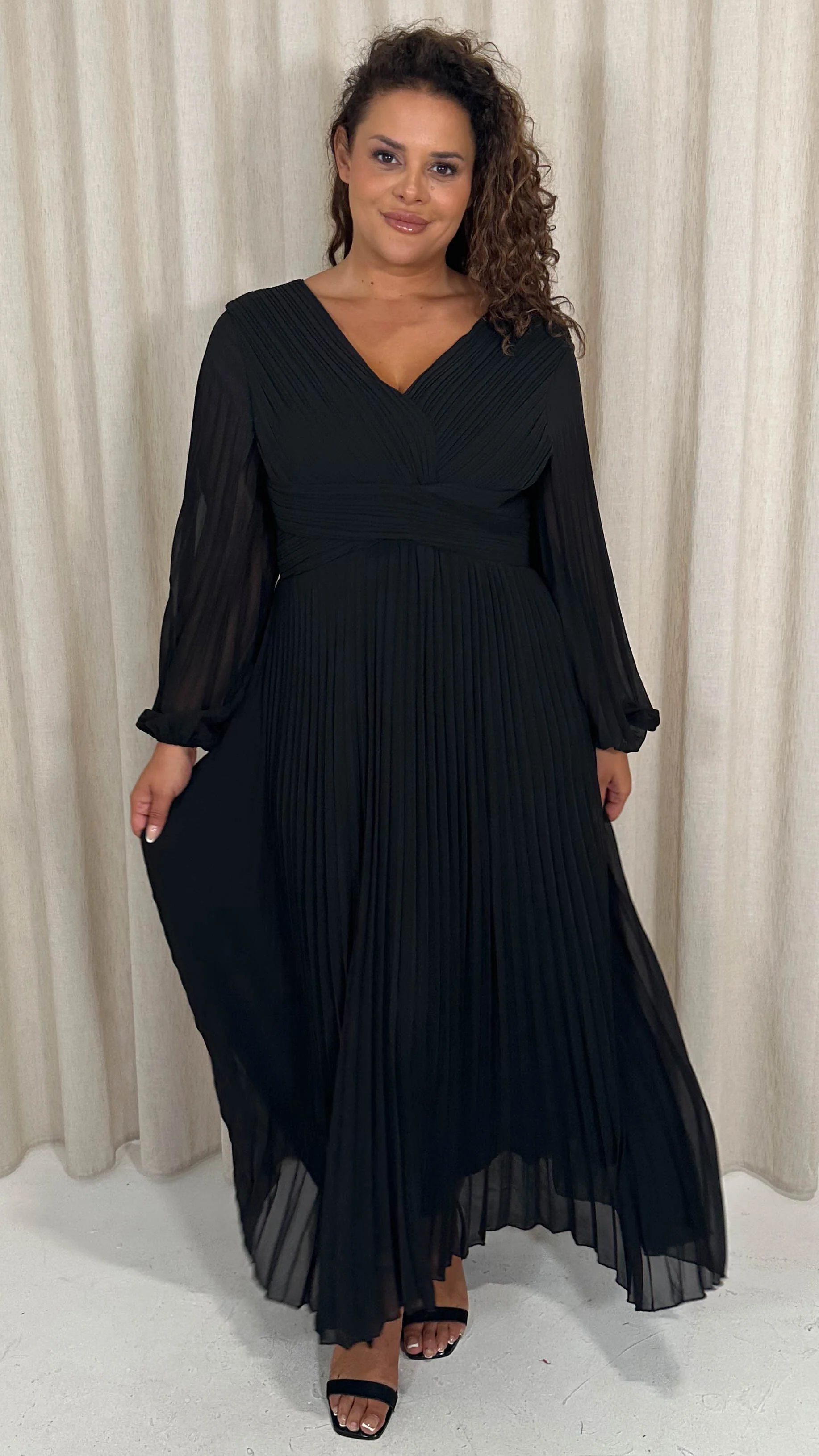 CurveWow Pleated Wrap Maxi Dress Black - Image 6