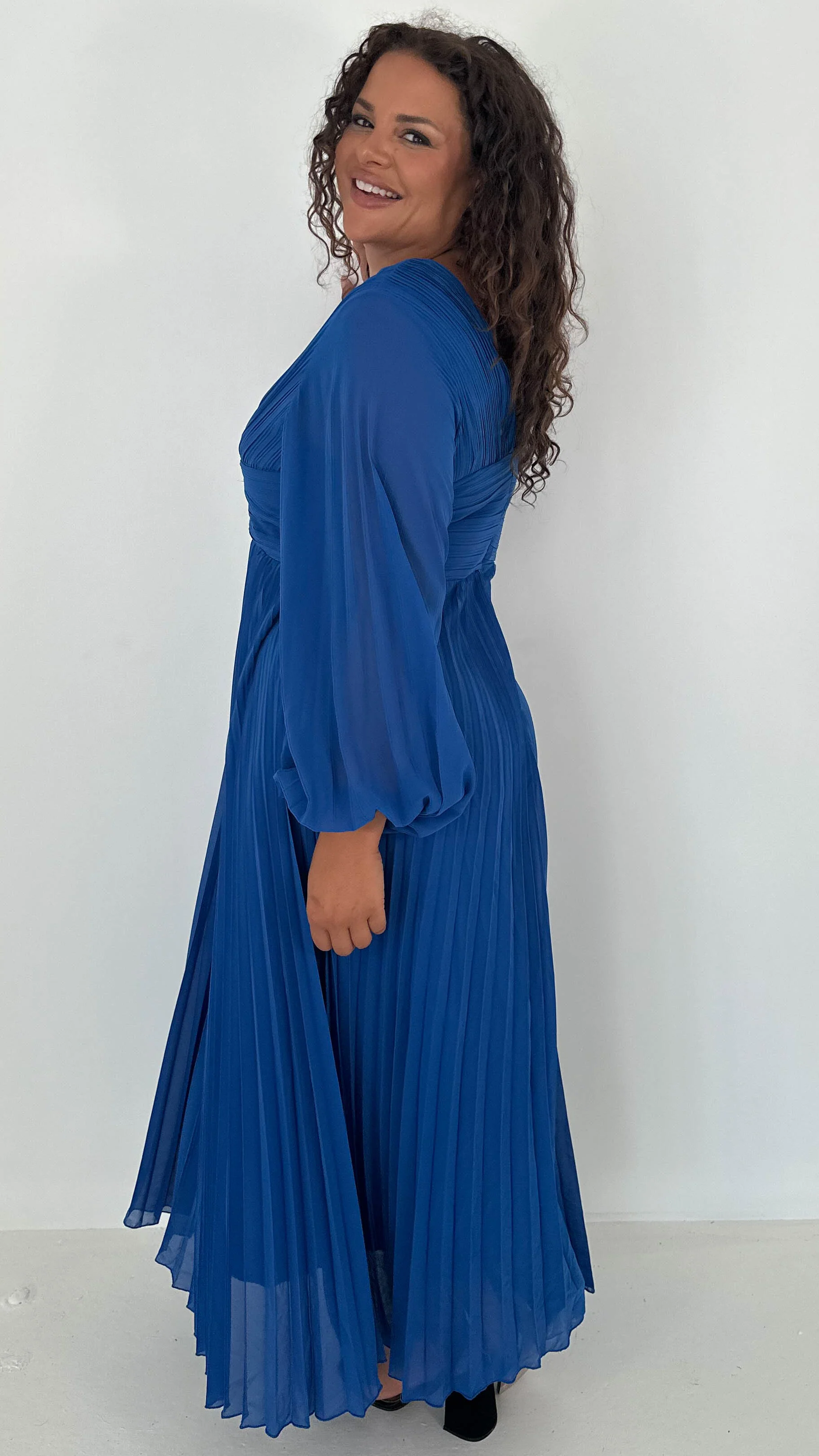 CurveWow Pleated Wrap Maxi Dress Blue - Image 5