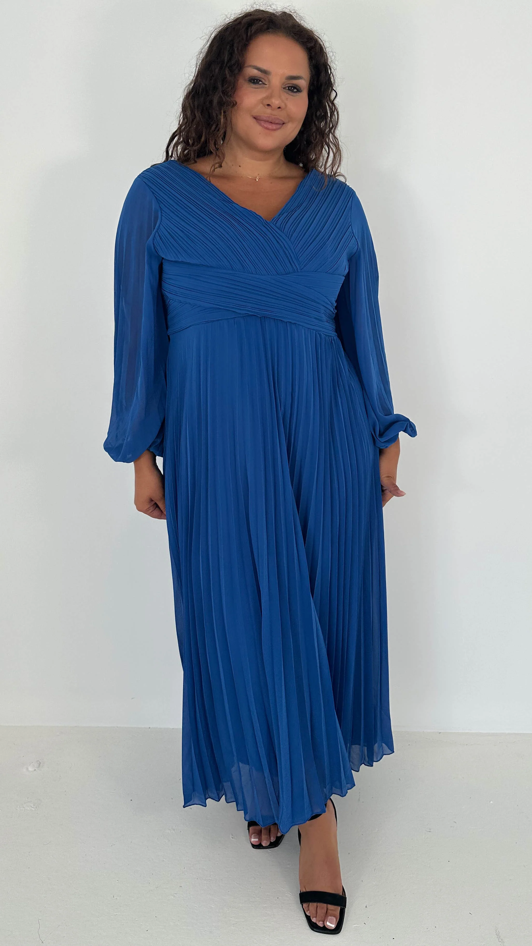 CurveWow Pleated Wrap Maxi Dress Blue - Image 6