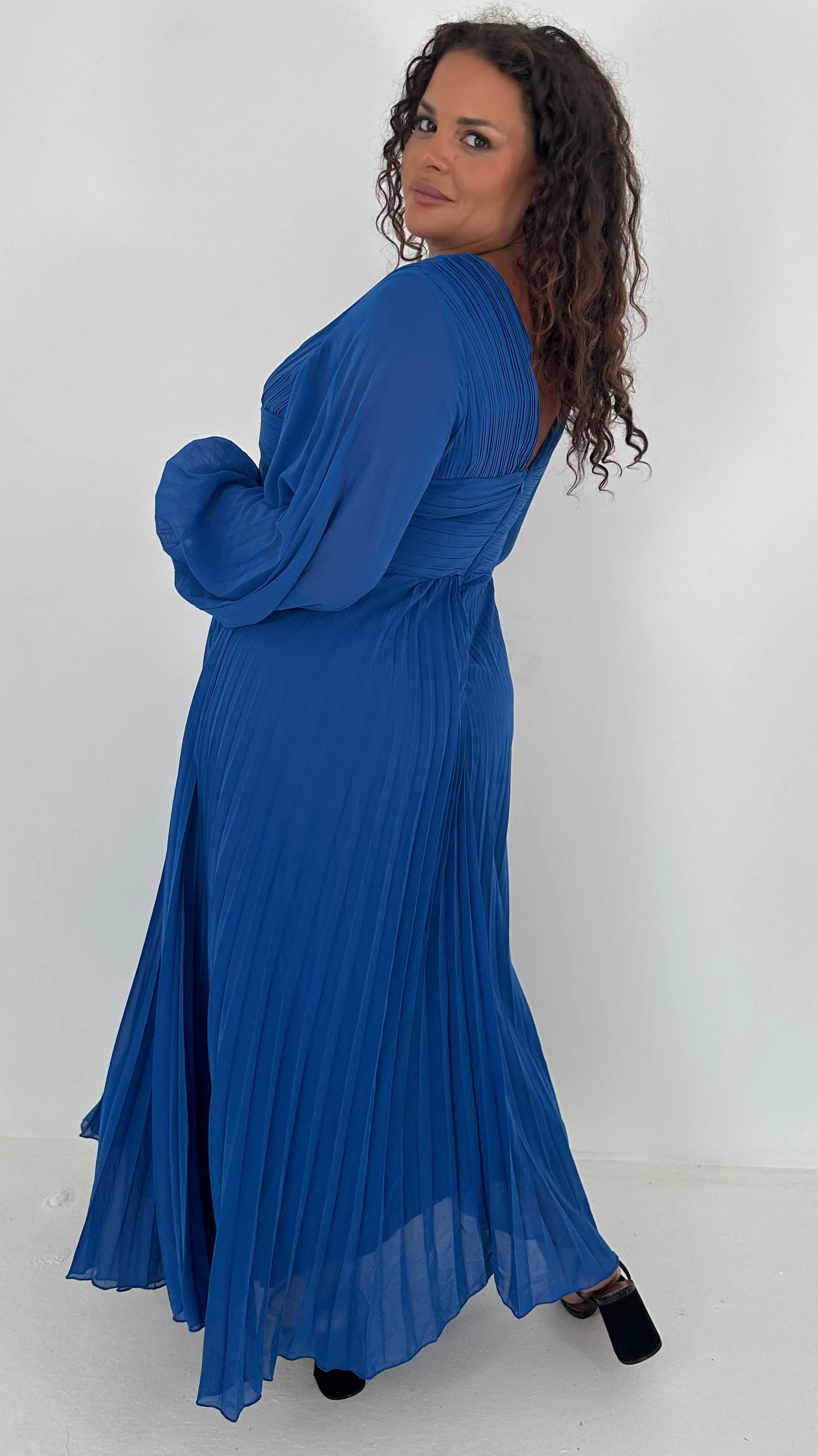 CurveWow Pleated Wrap Maxi Dress Blue - Image 7