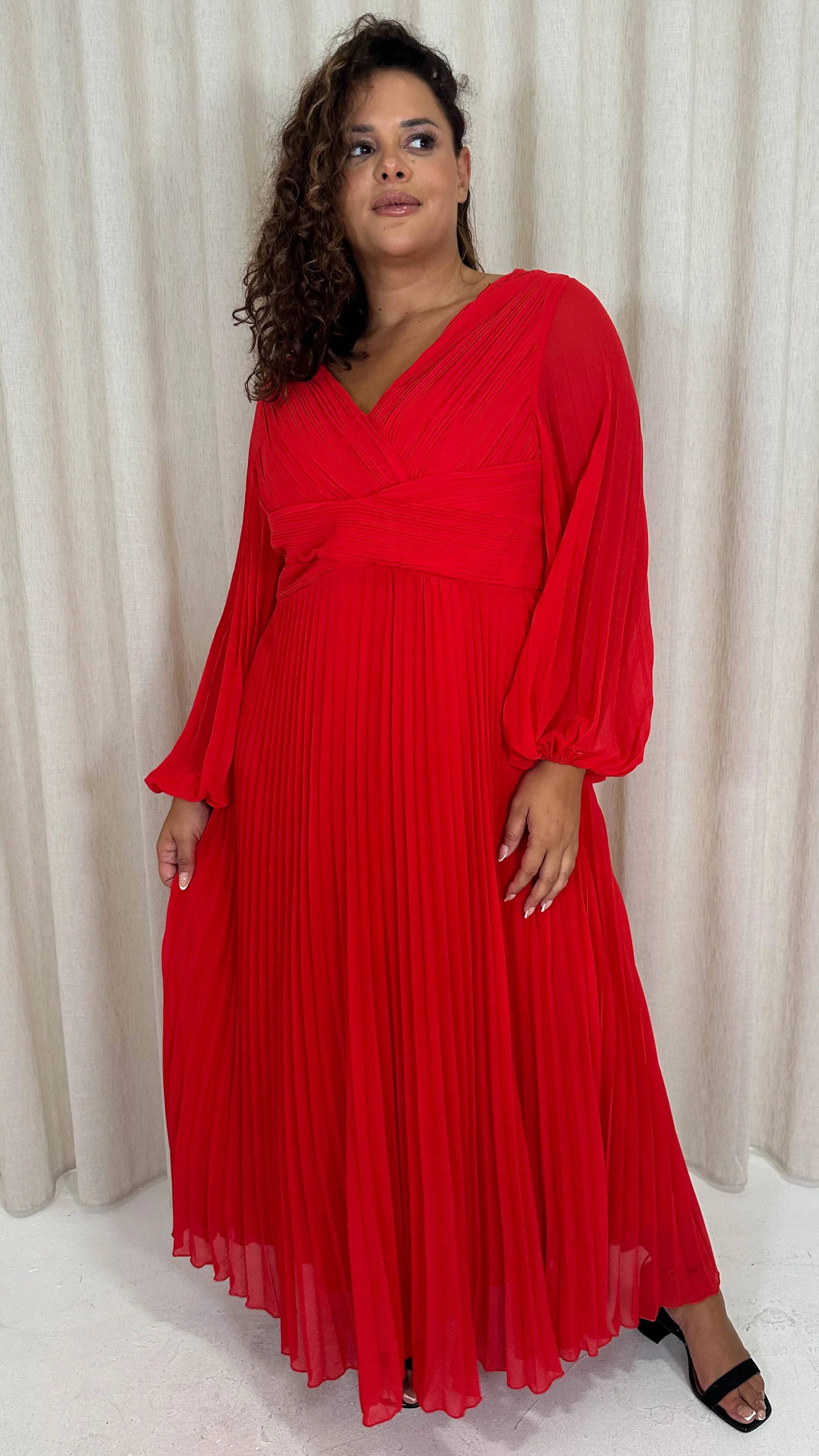 CurveWow Pleated Wrap Maxi Dress Red - Image 6